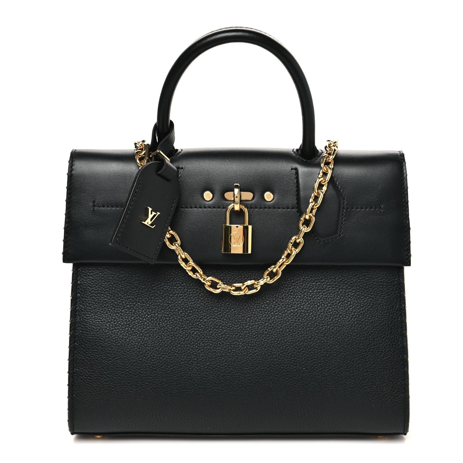 Louis Vuitton Calfskin Taurillon Studded City Steamer One Handle Bag Black