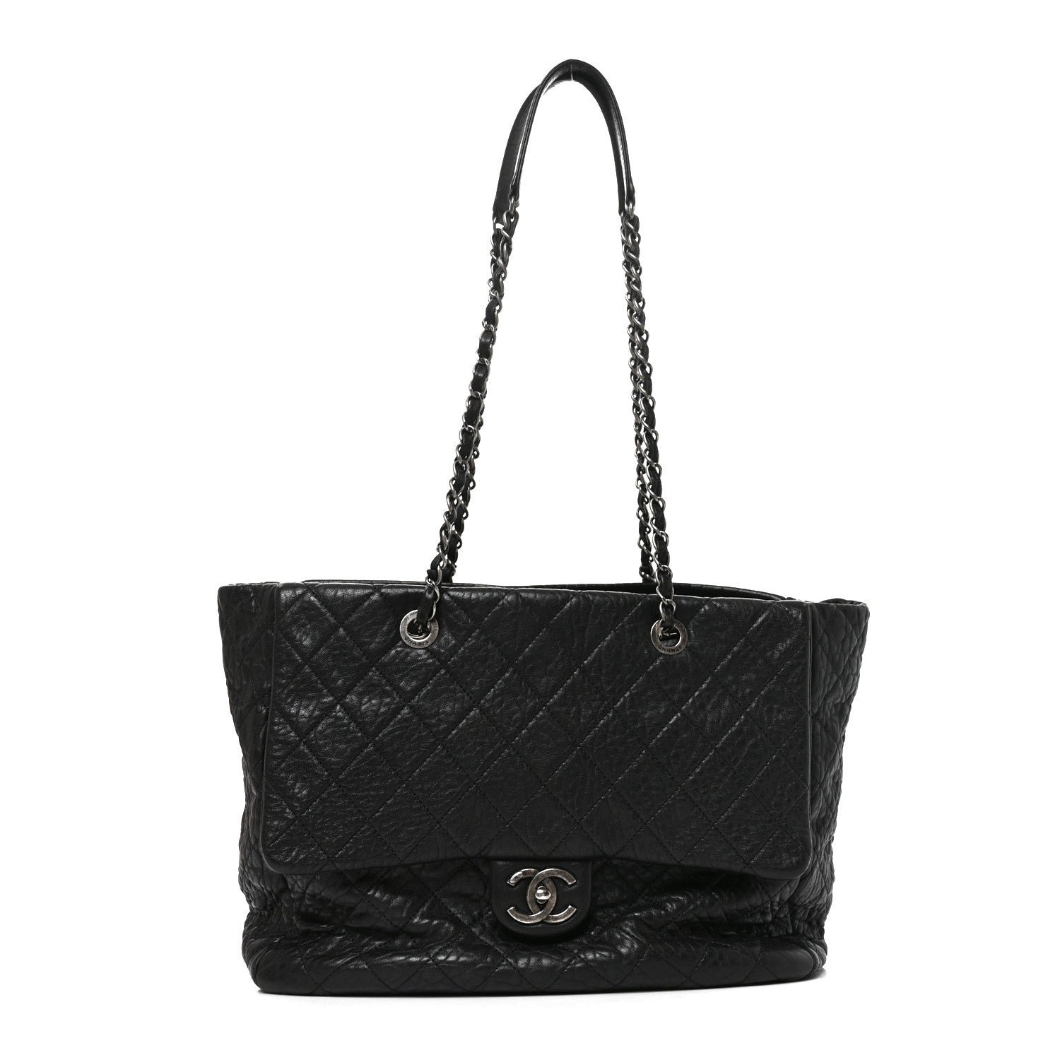 Chanel Crumpled Lambskin Quilted Large Tote Black
