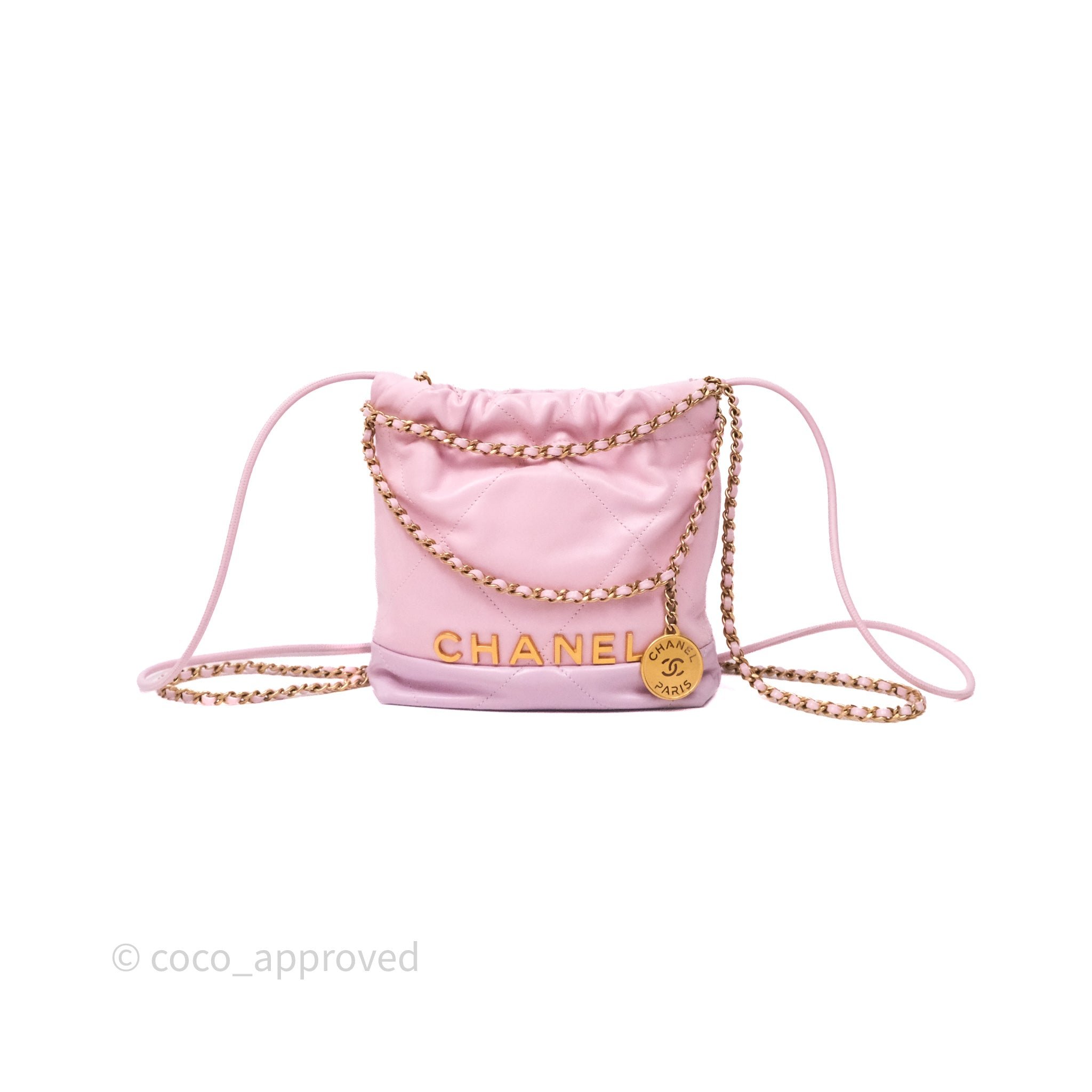 Chanel 22 Mini Bag Pink Crumpled Calfskin Aged Gold Hardware