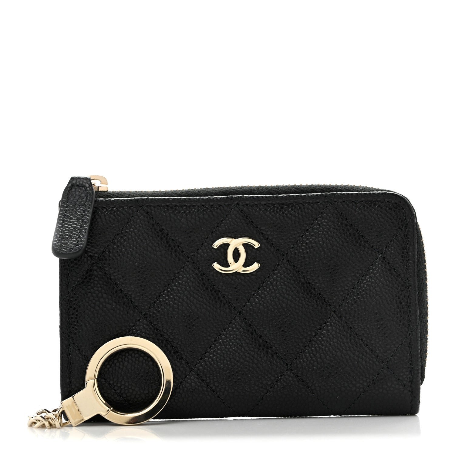Chanel Caviar Quilted Zipped Key Holder Case Black