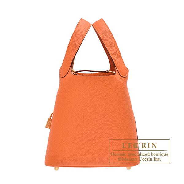 Hermes Picotin Lock bag 18/PM Orange Clemence leather Gold hardware