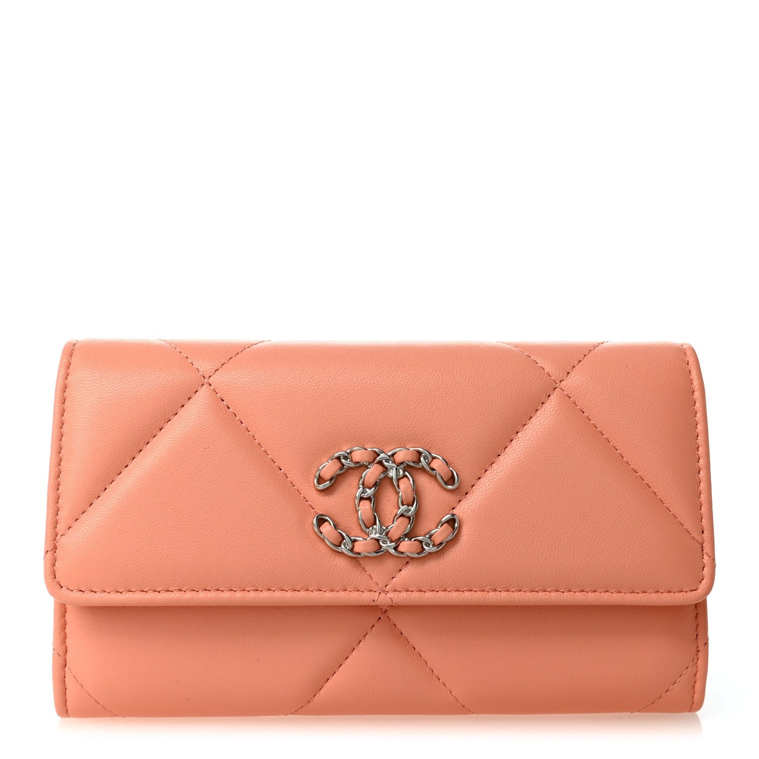 Chanel Lambskin Quilted Chanel 19 Flap Wallet Orange