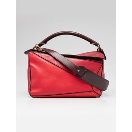 Loewe Loewe Red Grained Calfskin Leather Medium Puzzle Bag