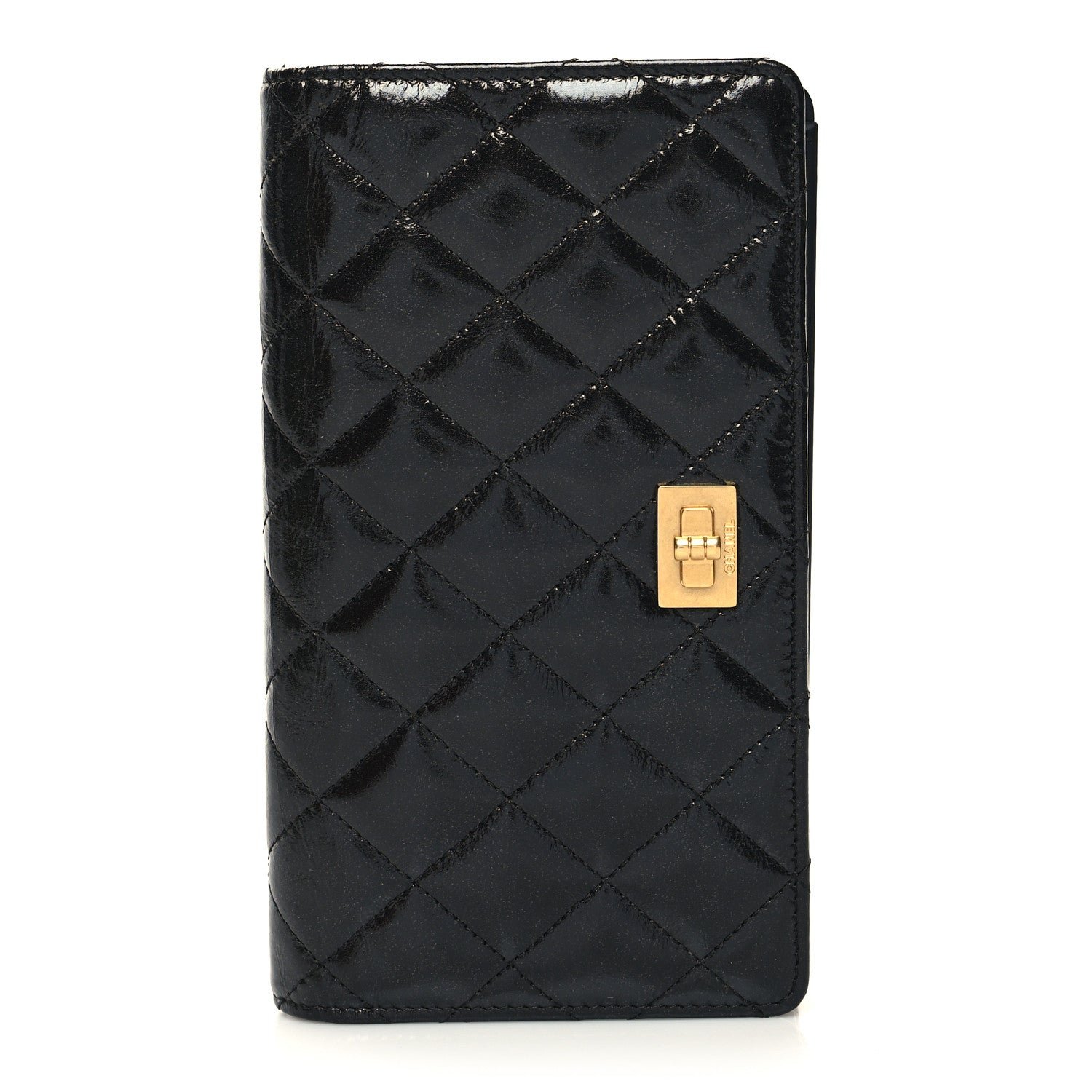 Chanel Patent Crumpled Calfskin Quilted Reissue 2.55 Yen Wallet Black