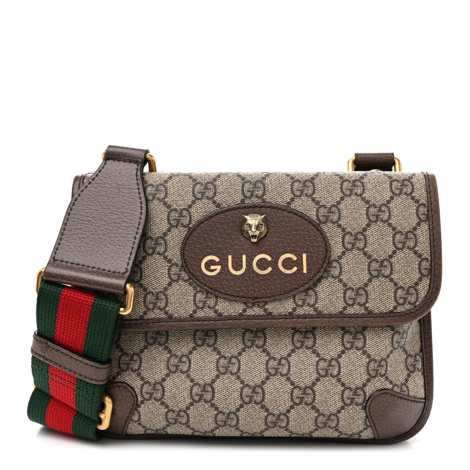 Gucci GG Supreme Monogram Web Small Neo Vintage Double Flap Messenger Bag  Beige New Acero