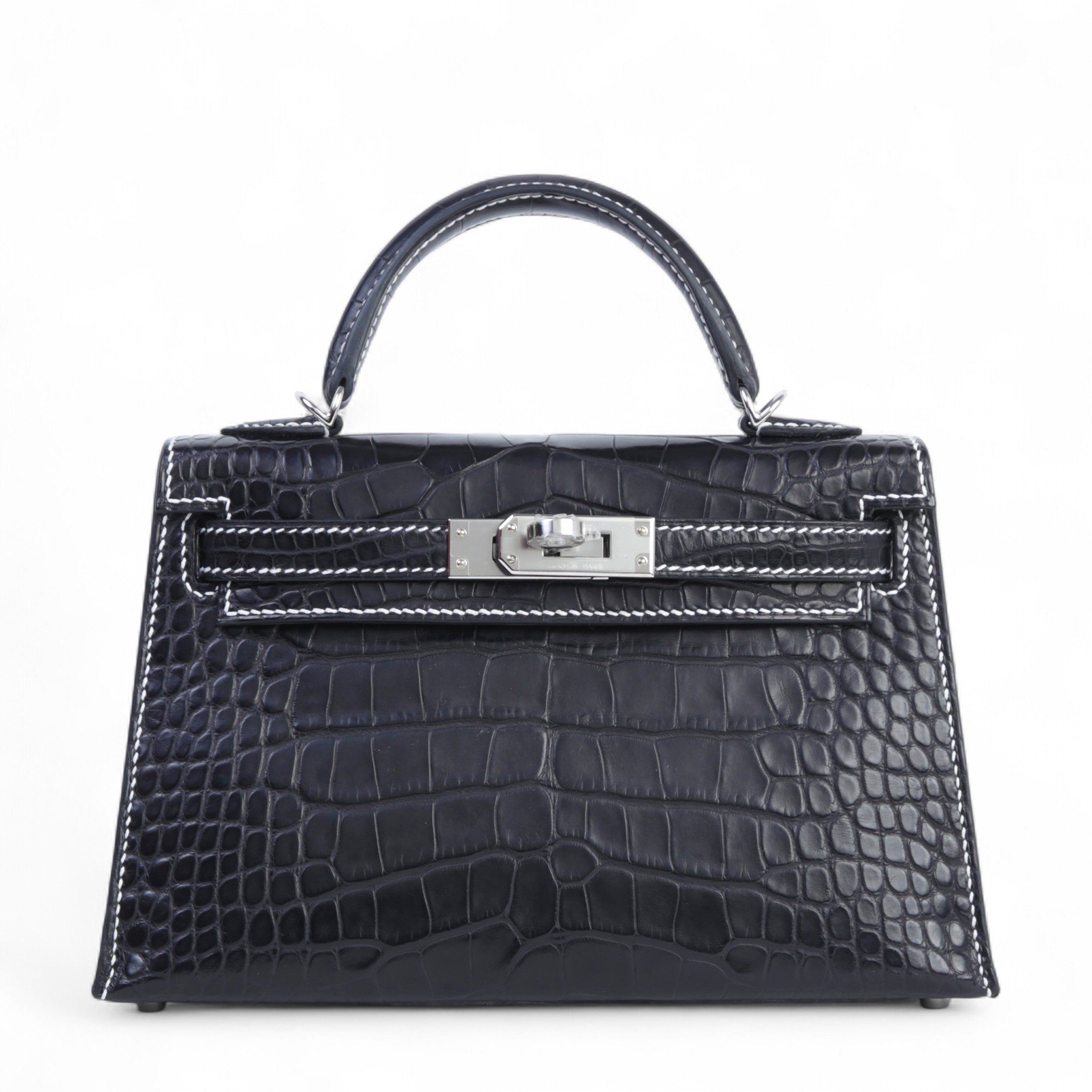 Hermes Unused ( Rank NS ) HERMÈS Special Order Mini Kelly II Noir (89) Nata (I2) Matte Alligator Palladium hardware K (2025)