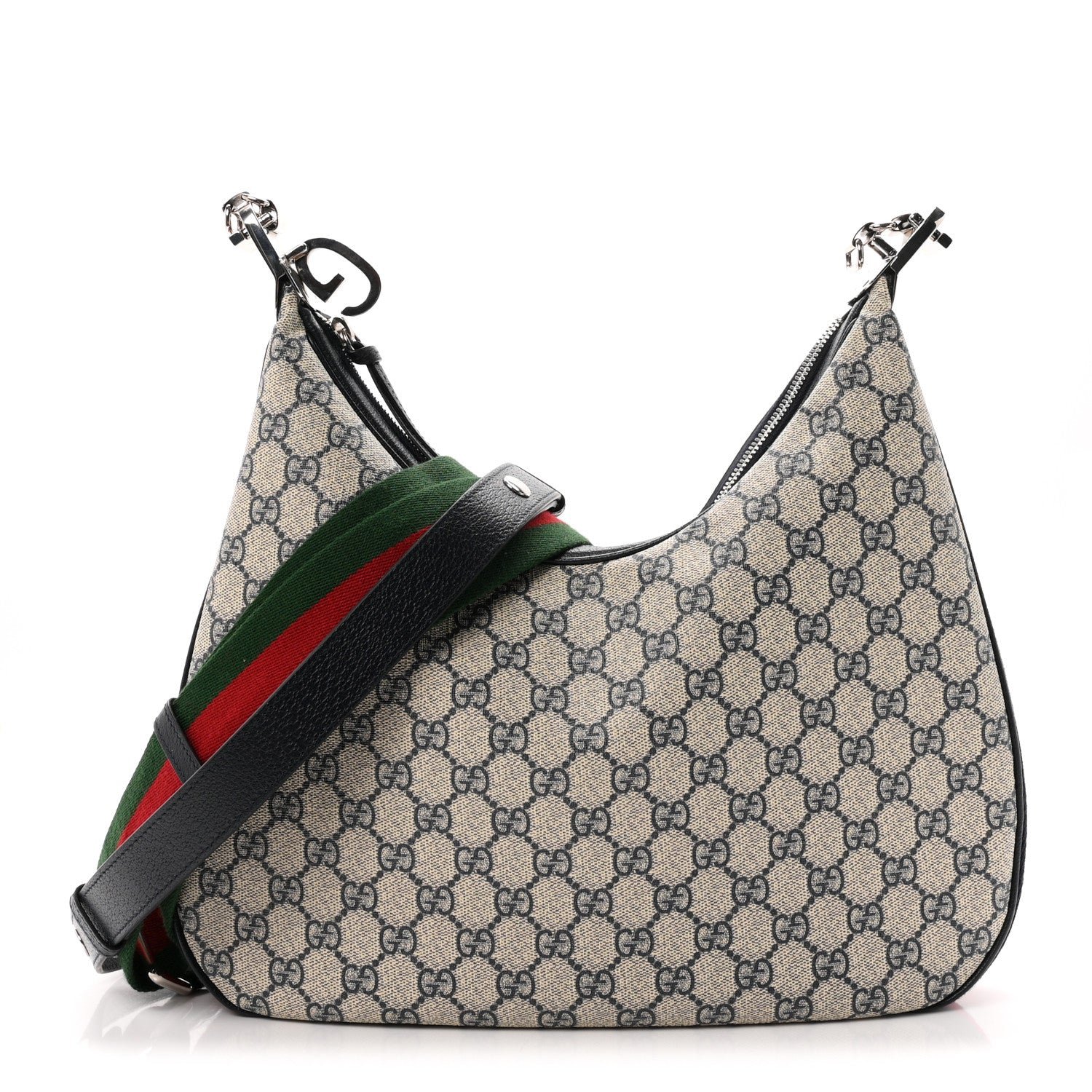 Gucci GG Supreme Monogram Textured Calfskin Web Large Attache Shoulder Bag Beige Blue
