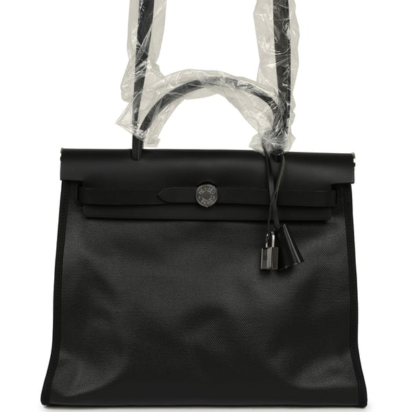 Pre-owned Hermes Herbag Zip PM 31 Black Toile H Berline, Black Hunter Palladium Hardware