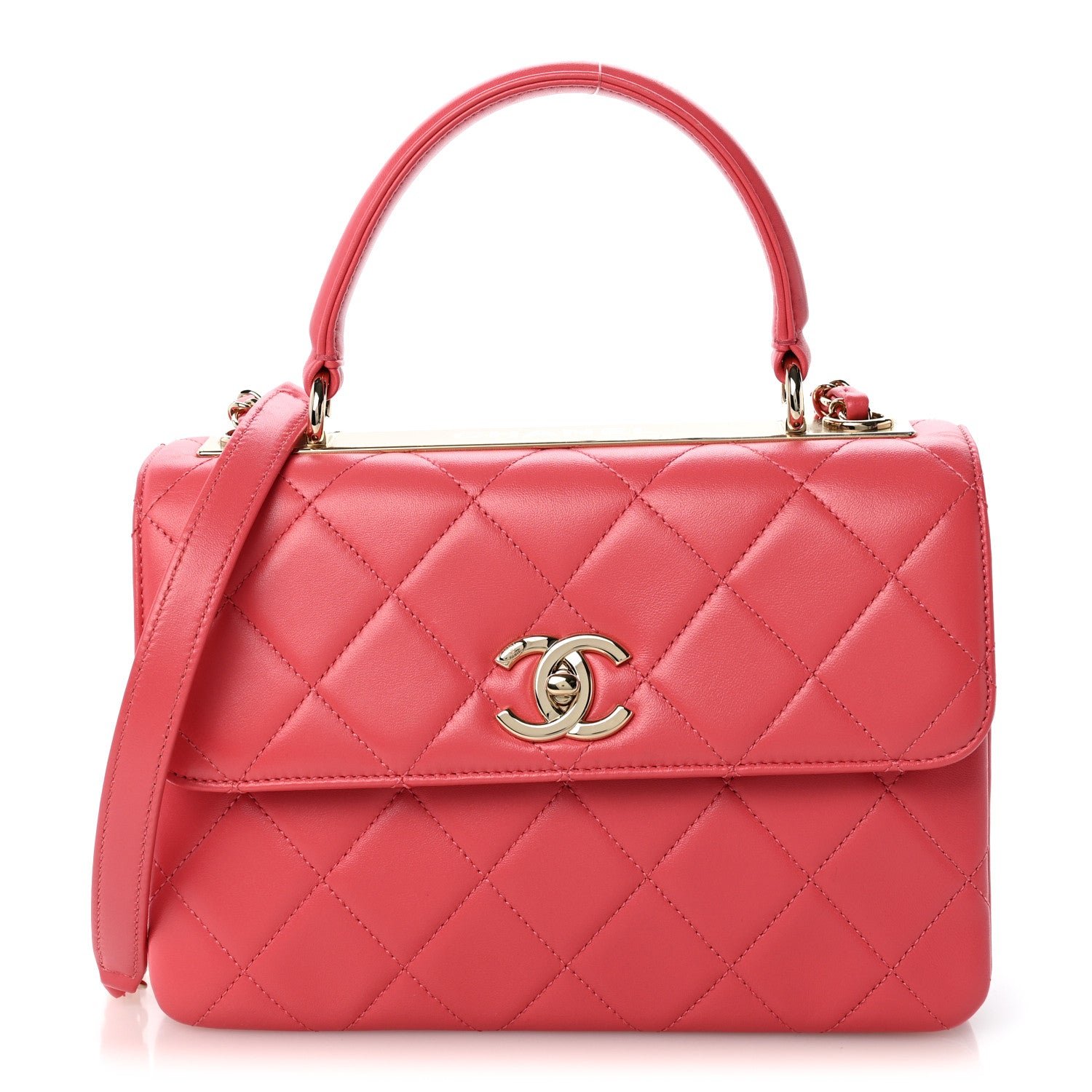 Chanel Lambskin Quilted Small Trendy CC Flap Dual Handle Bag Bright Pink