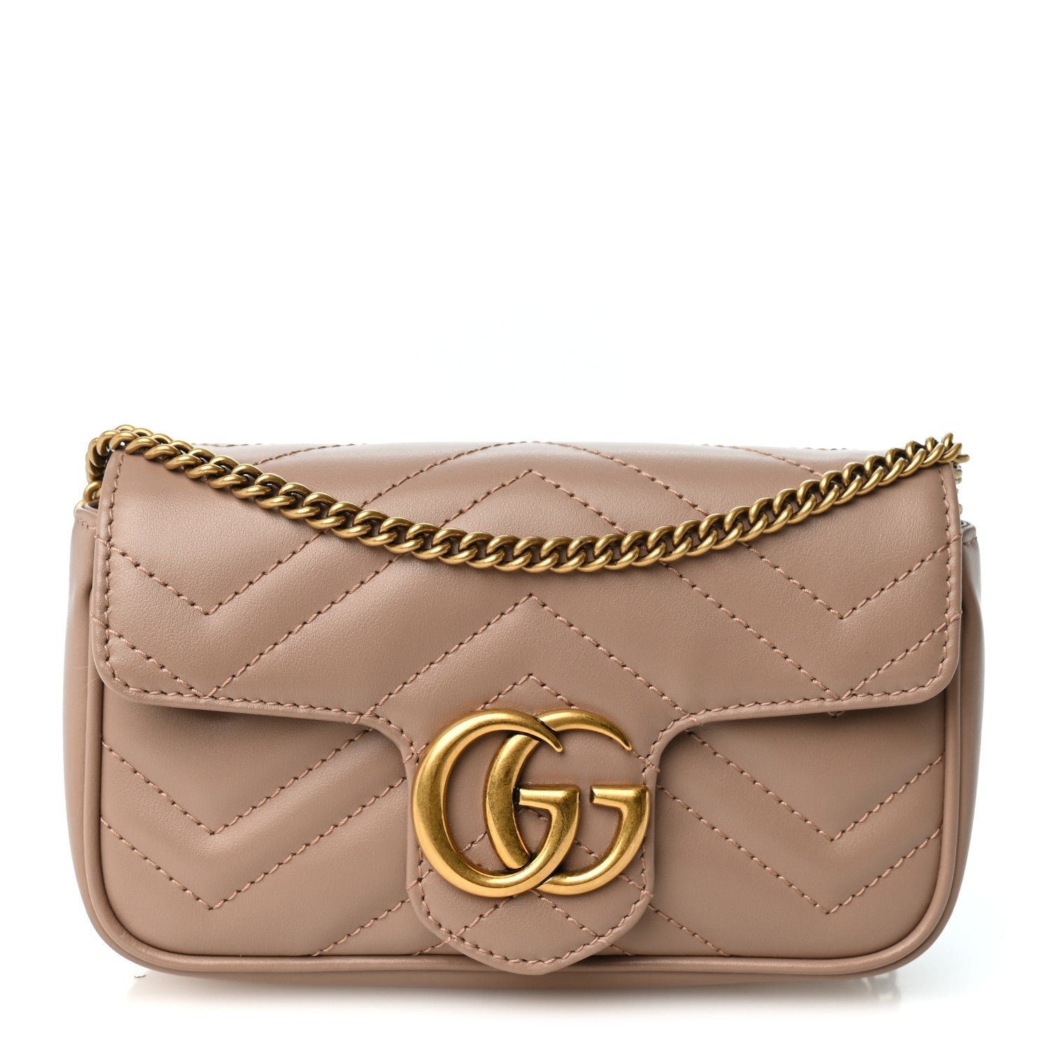 Gucci Calfskin Matelasse Super Mini GG Marmont Shoulder Bag Porcelain Rose