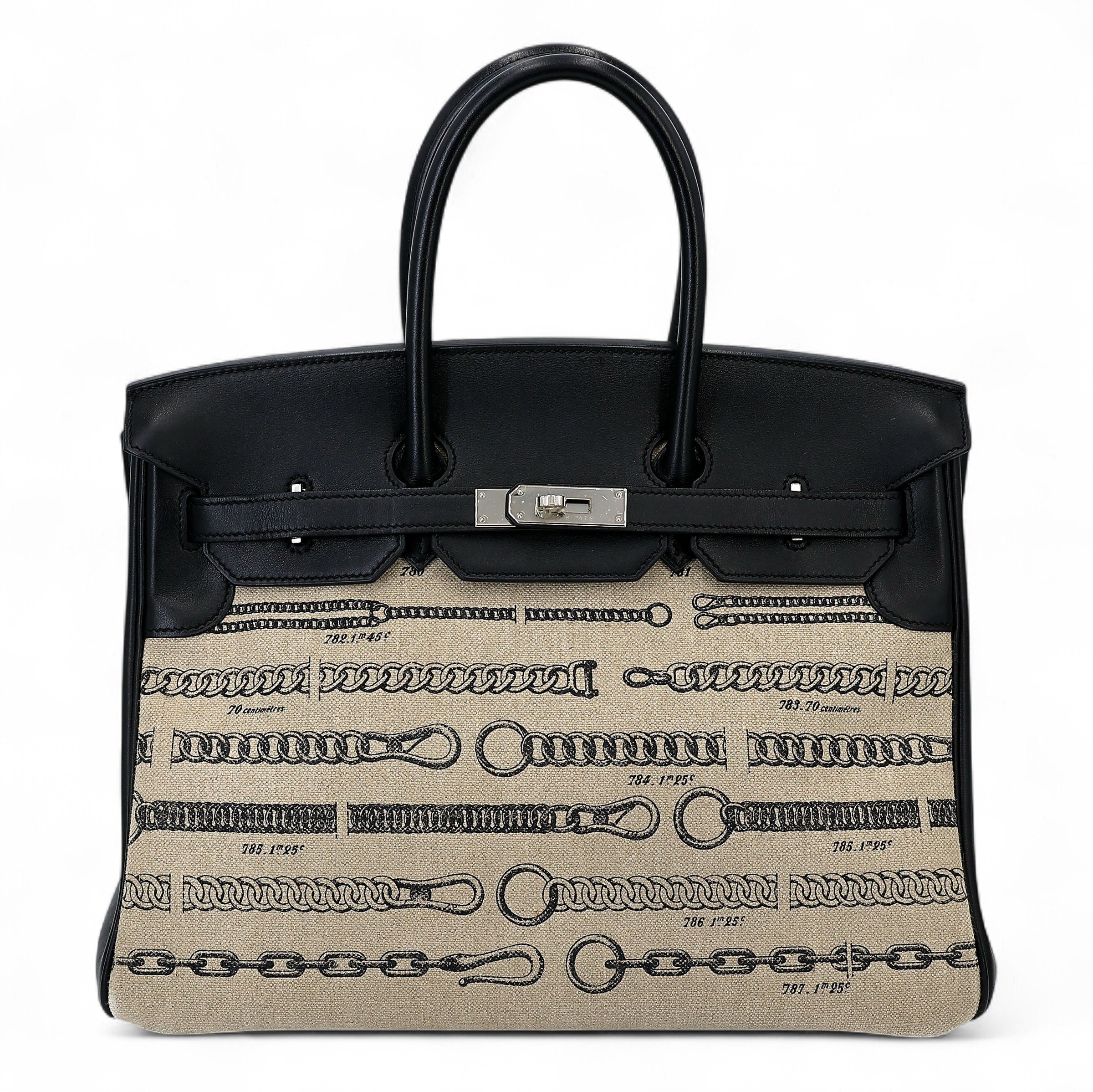 Very Good ( Rank A) HERMÈS Limited Edition Birkin 35 De Camp Dechainee Noir (89) Canvas Swift Palladium hardware C (2018)