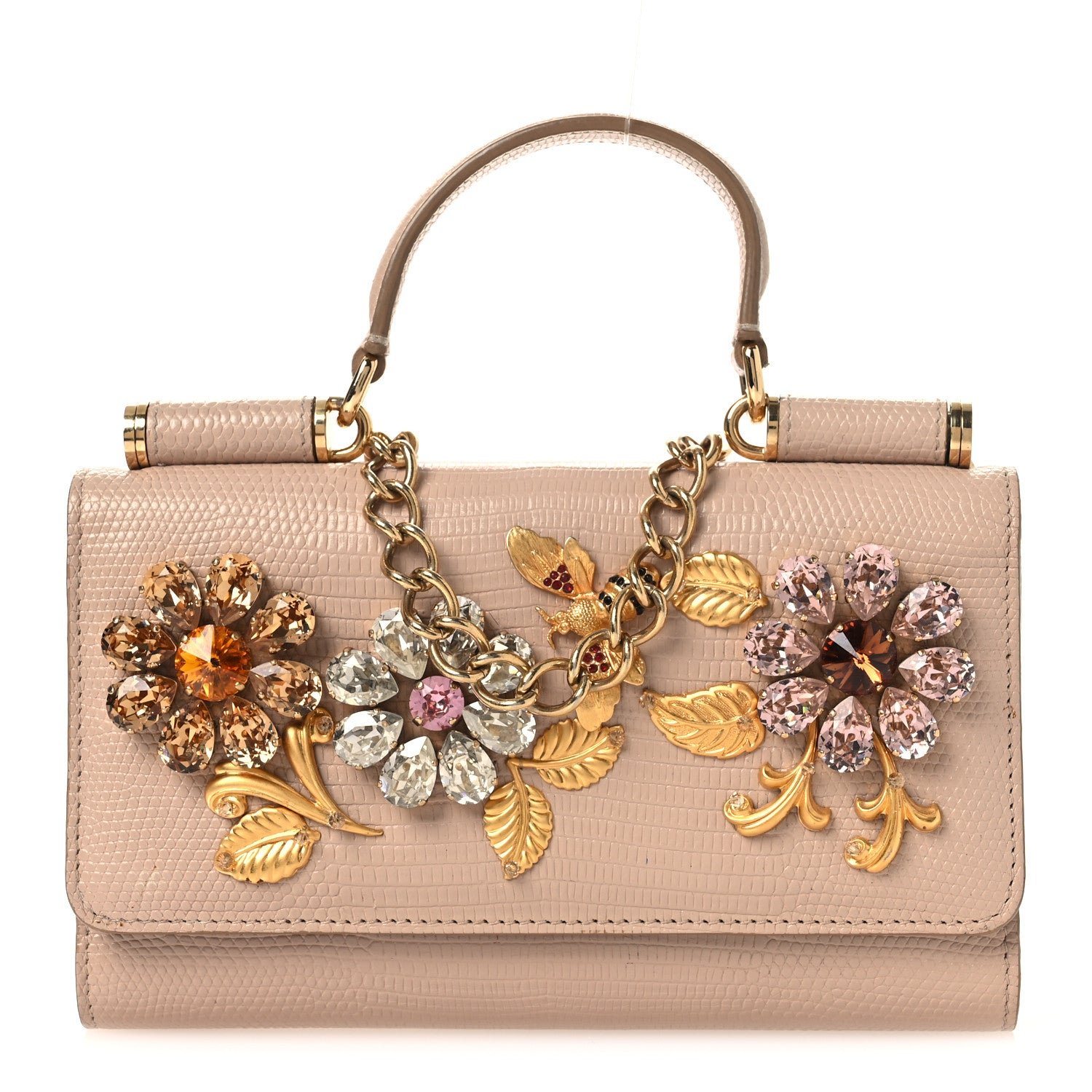 Dolce & Gabbana Stampa Iguana Mini Miss Sicily Chain Phone Case Wallet Beige