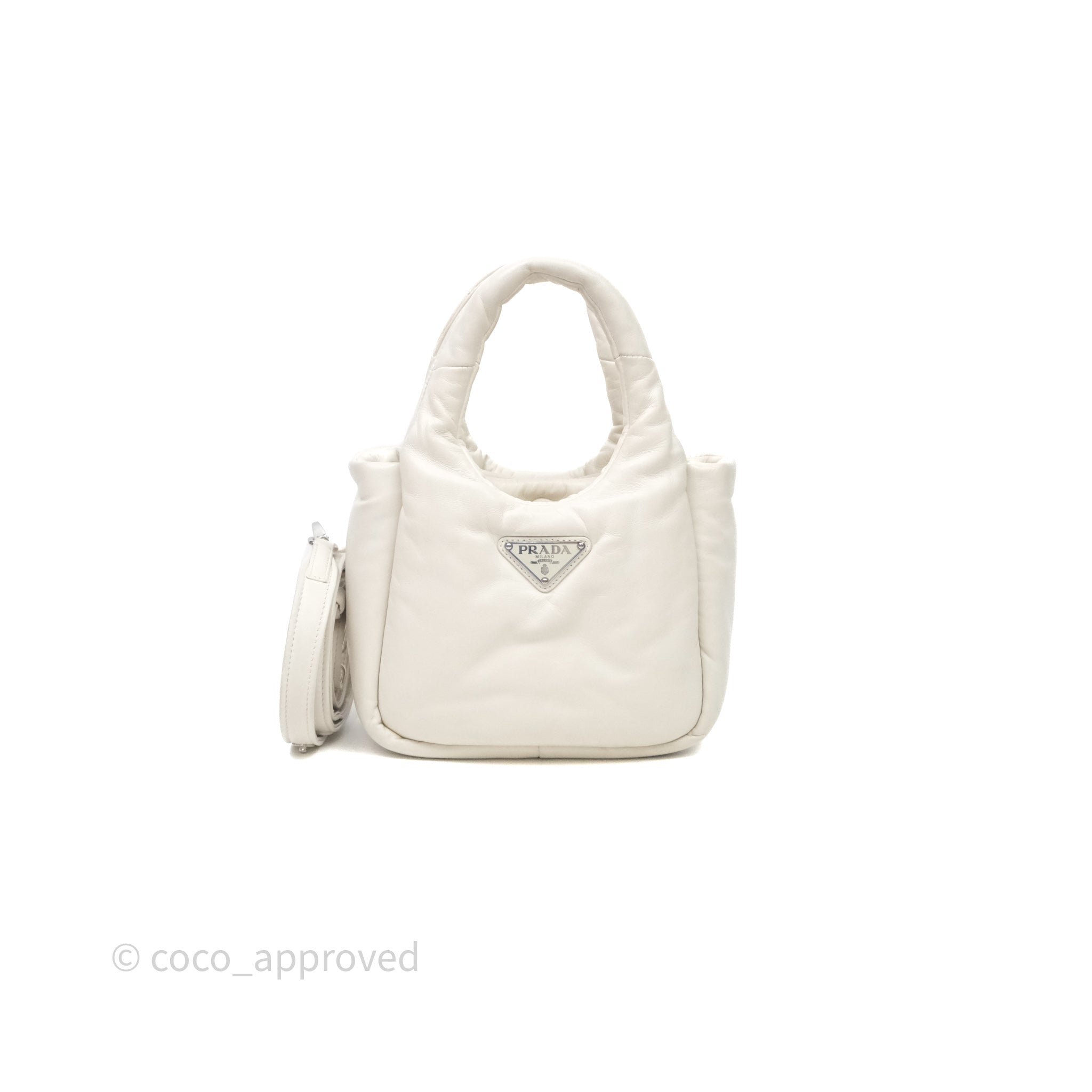 Prada Soft Tote Bag Ivory Silver Hardware