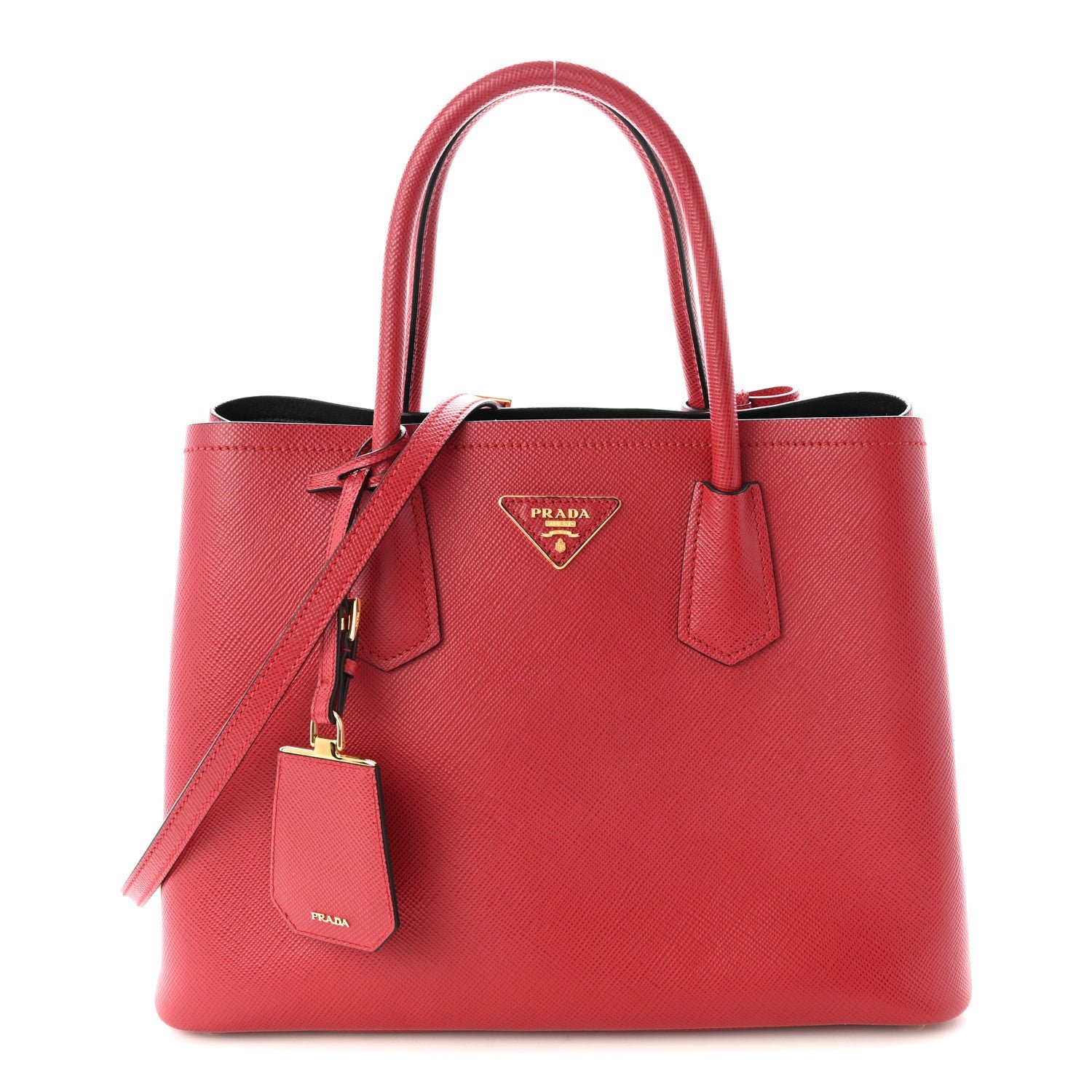 Prada Saffiano Cuir Medium Double Bag Fuoco