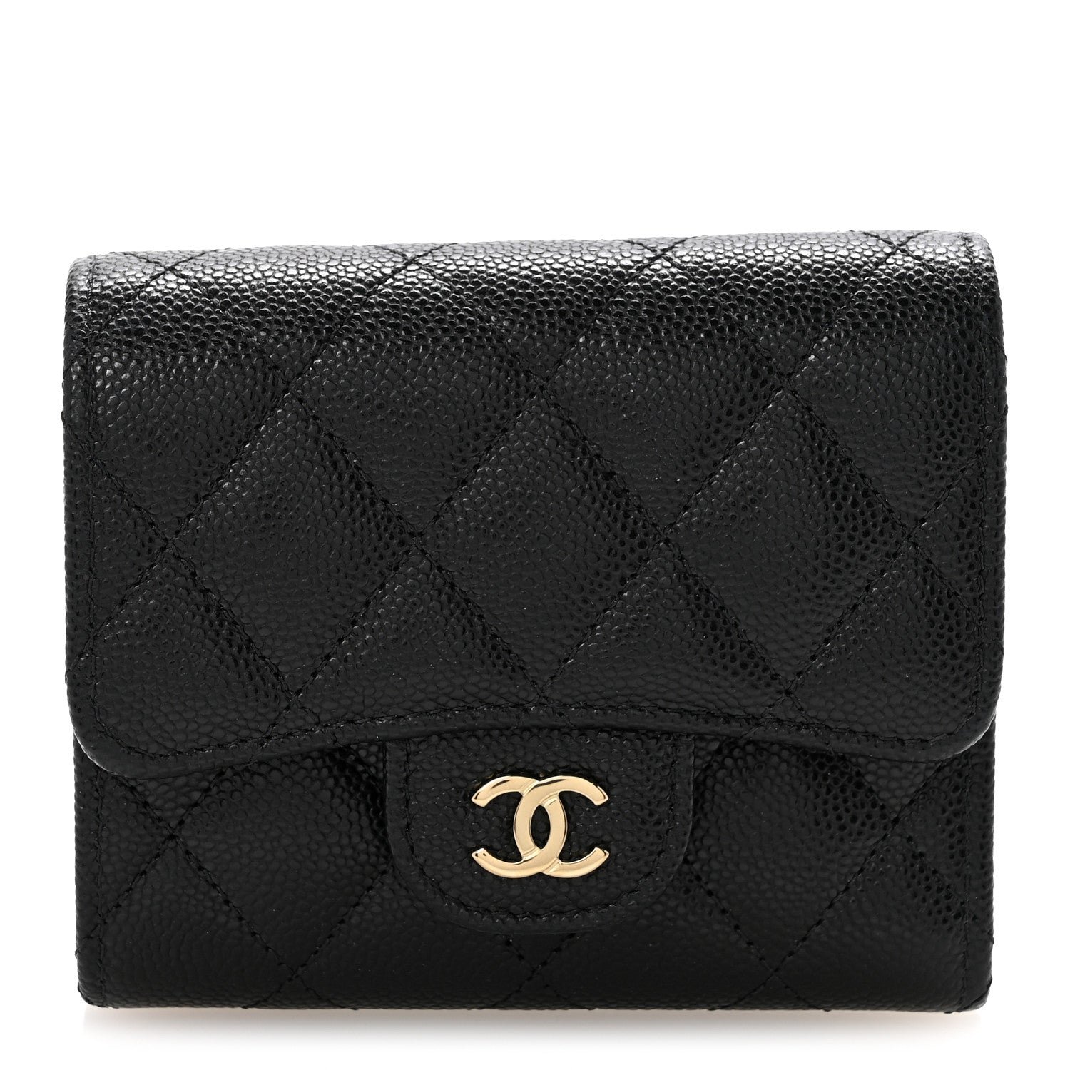 Chanel Caviar Quilted Compact Flap Wallet Black
