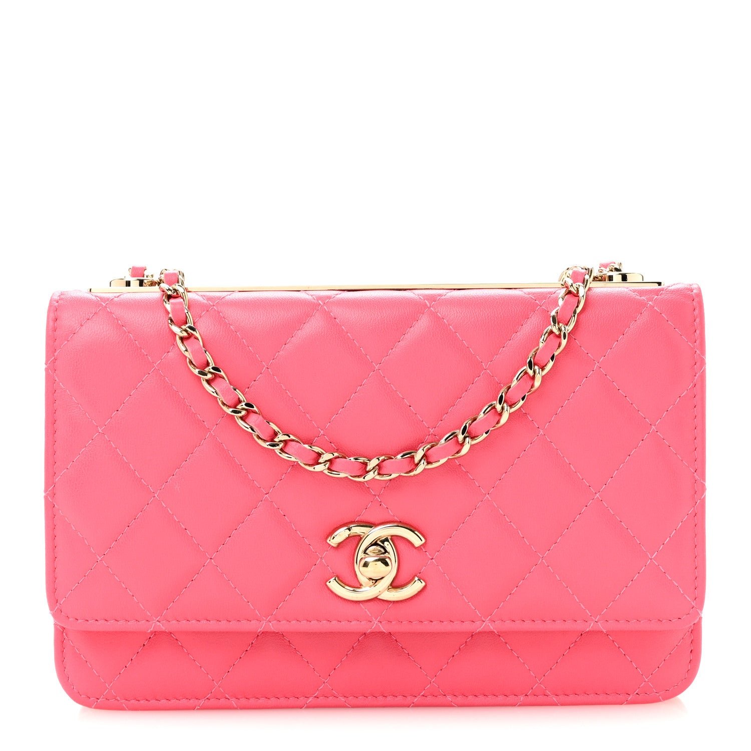 Chanel Lambskin Quilted Trendy CC Wallet On Chain WOC Pink