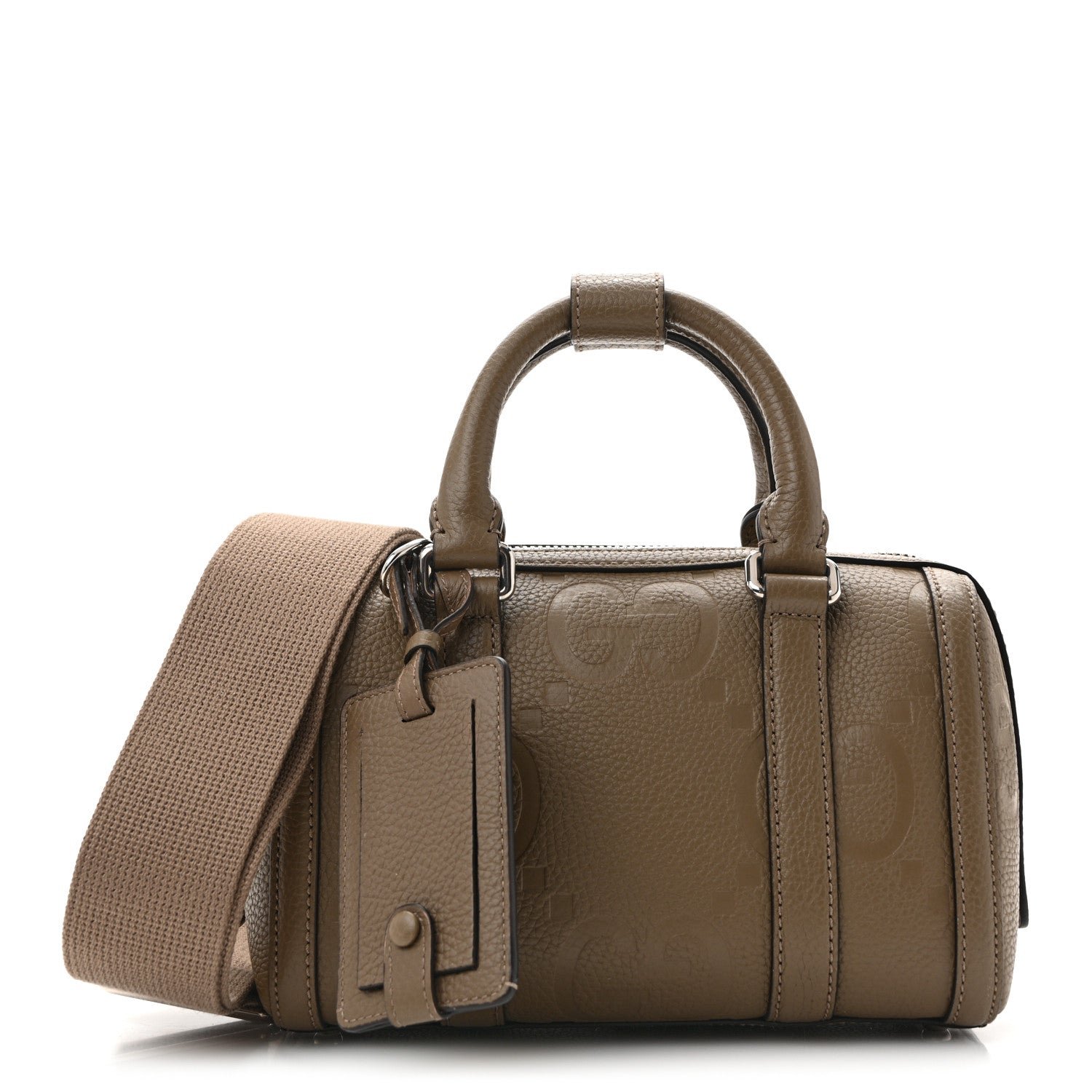 Gucci Piuma Calfskin Jumbo GG Embossed Mini Duffle Bag Good Taupe