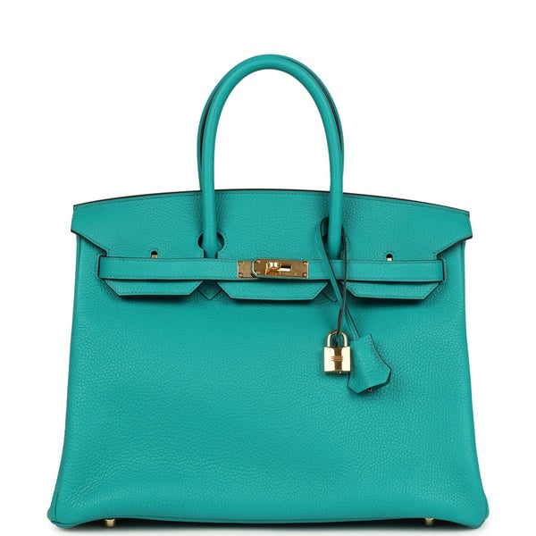 Hermes Pre-owned Hermes Birkin 35 Bleu Paon Togo Gold Hardware