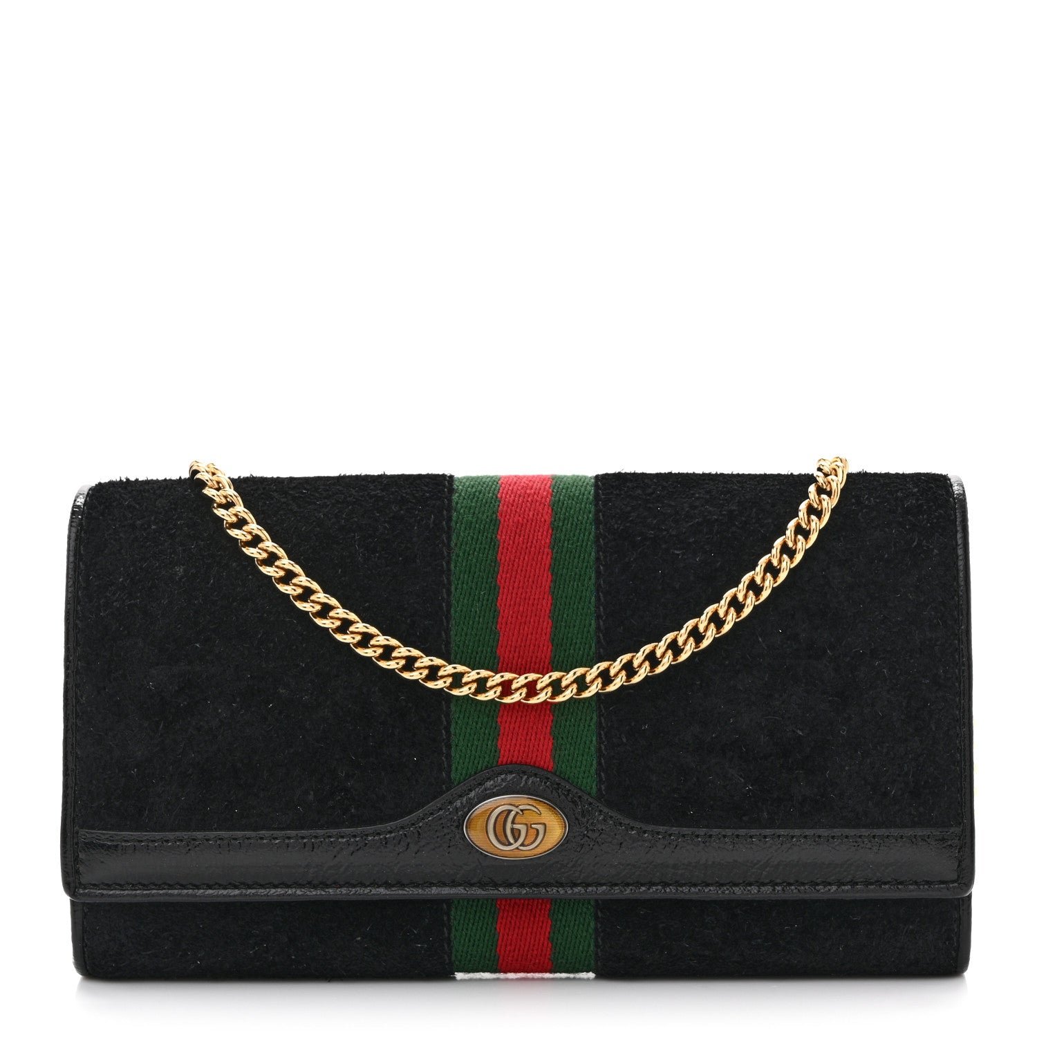Gucci Suede Patent Web Ophidia Wallet On Chain Black