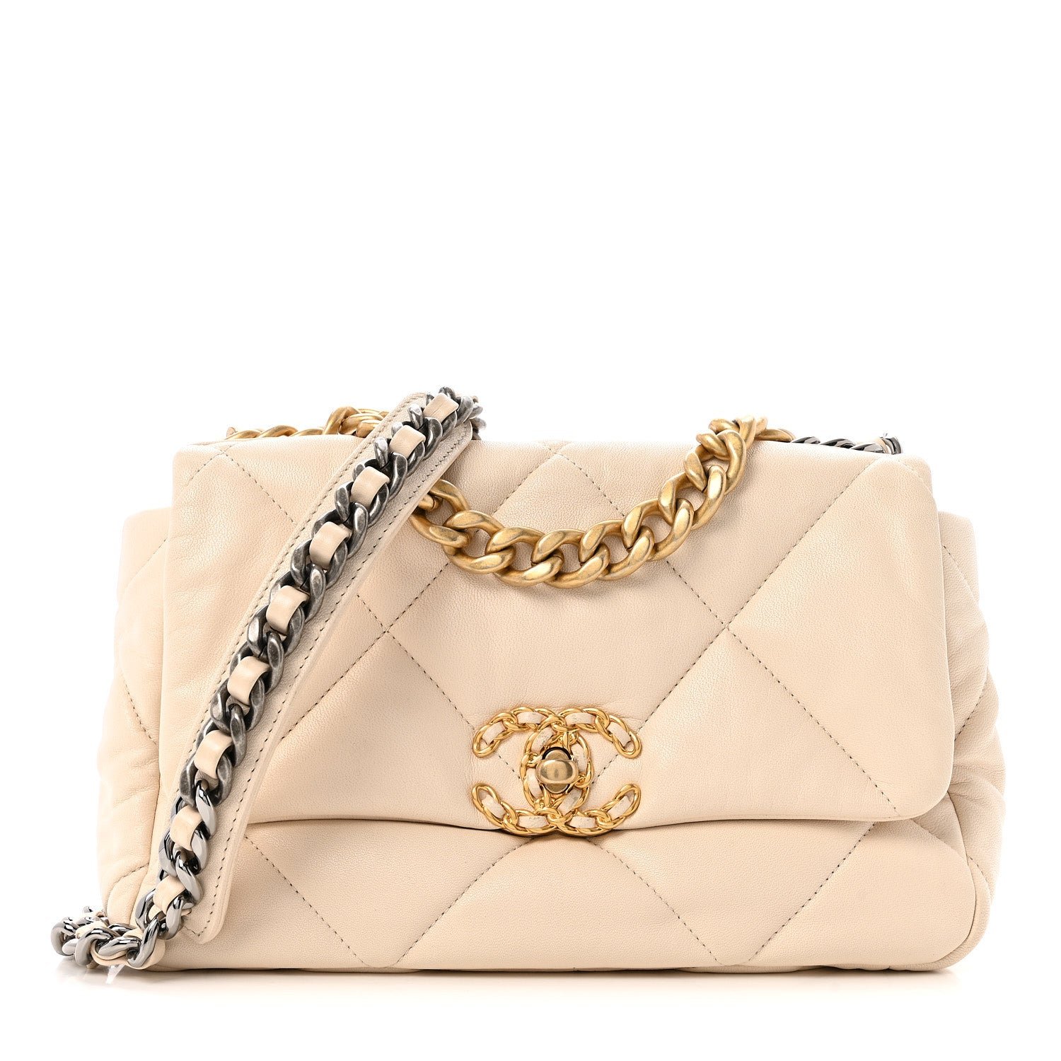 Chanel Goatskin Quilted Medium Chanel 19 Flap Light Beige