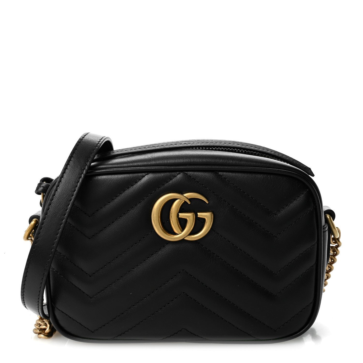 Gucci Calfskin Matelasse Mini GG Marmont Chain Shoulder Bag Black