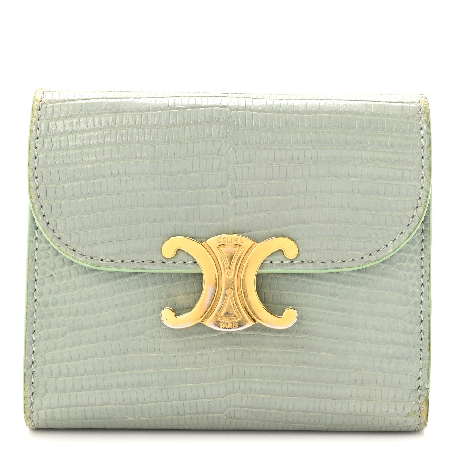 Celine Lizard Small Triomphe Wallet Pastel Green