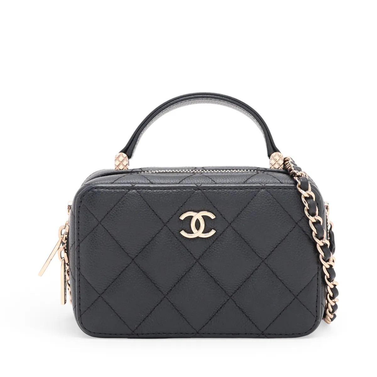 Chanel Matelasse Caviar Skin 2 Way Shoulder Bag Black Gold Metal Fittings 31st M