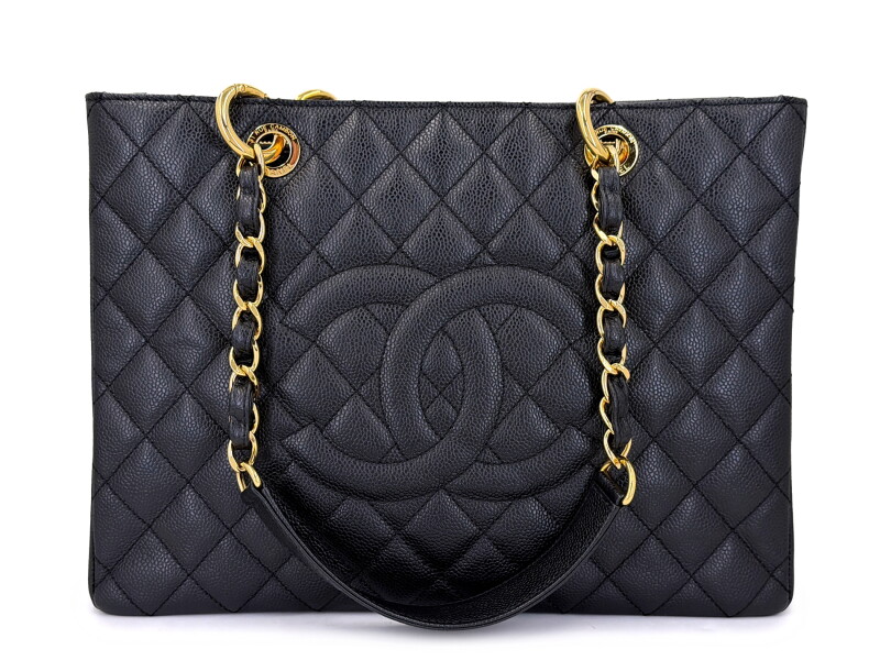 Black Quilted Caviar Timeless GST Grand Shopping Tote Gold Hardware, 2012