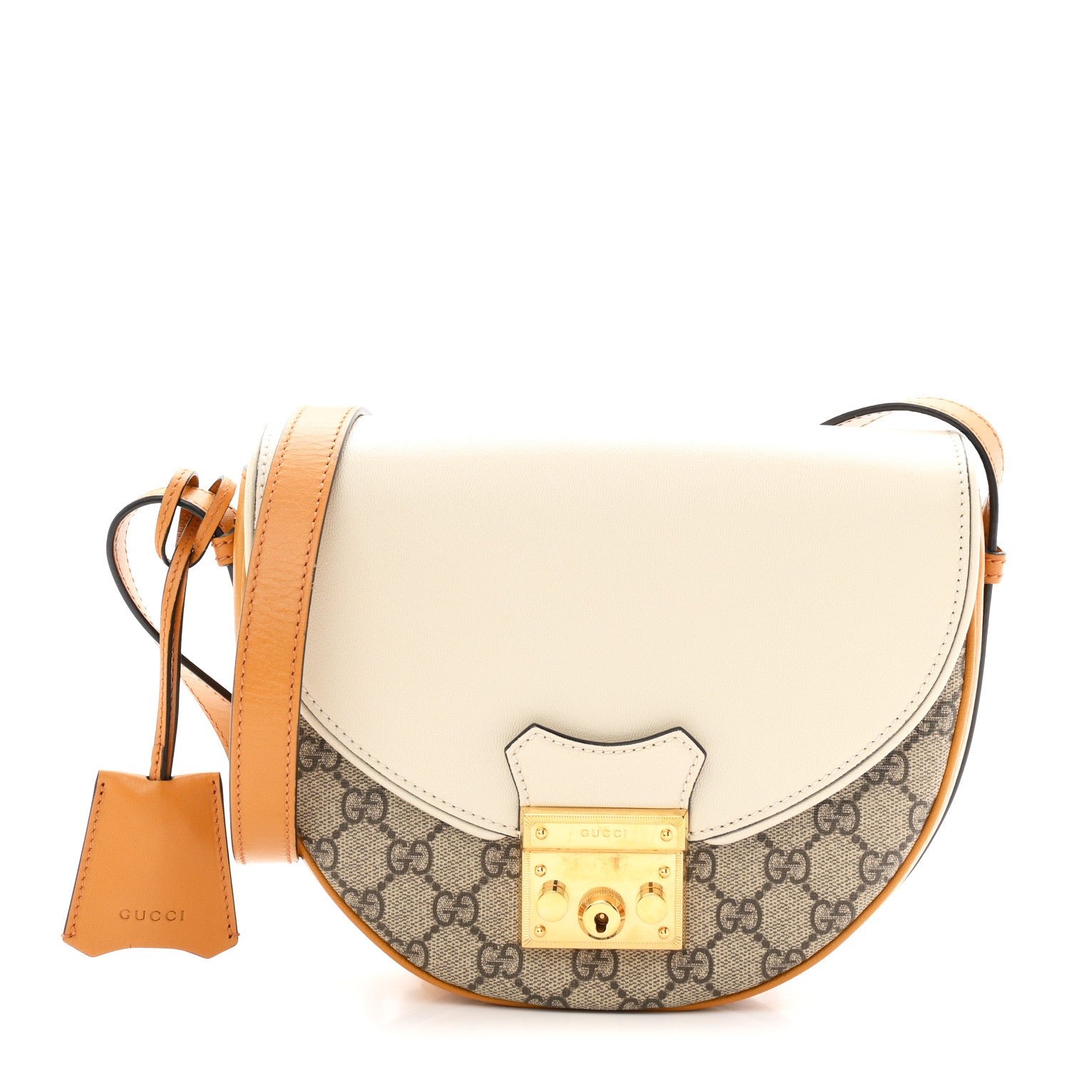 Gucci GG Supreme Monogram Calfskin Small Padlock Messenger Shoulder Bag Beige Mystic White Sun Oil