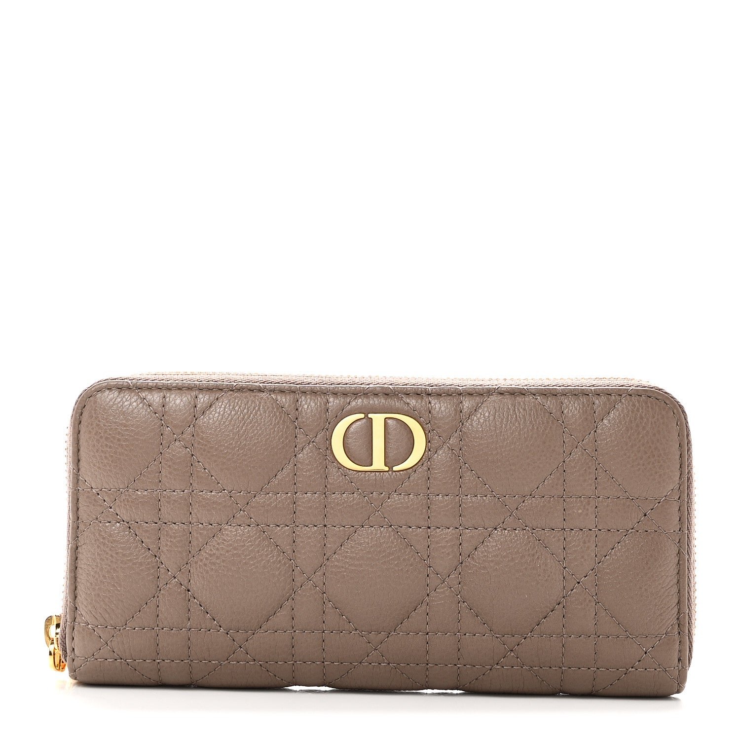 Christian Dior Grained Calfskin Supple Cannage Caro Zip Wallet Taupe