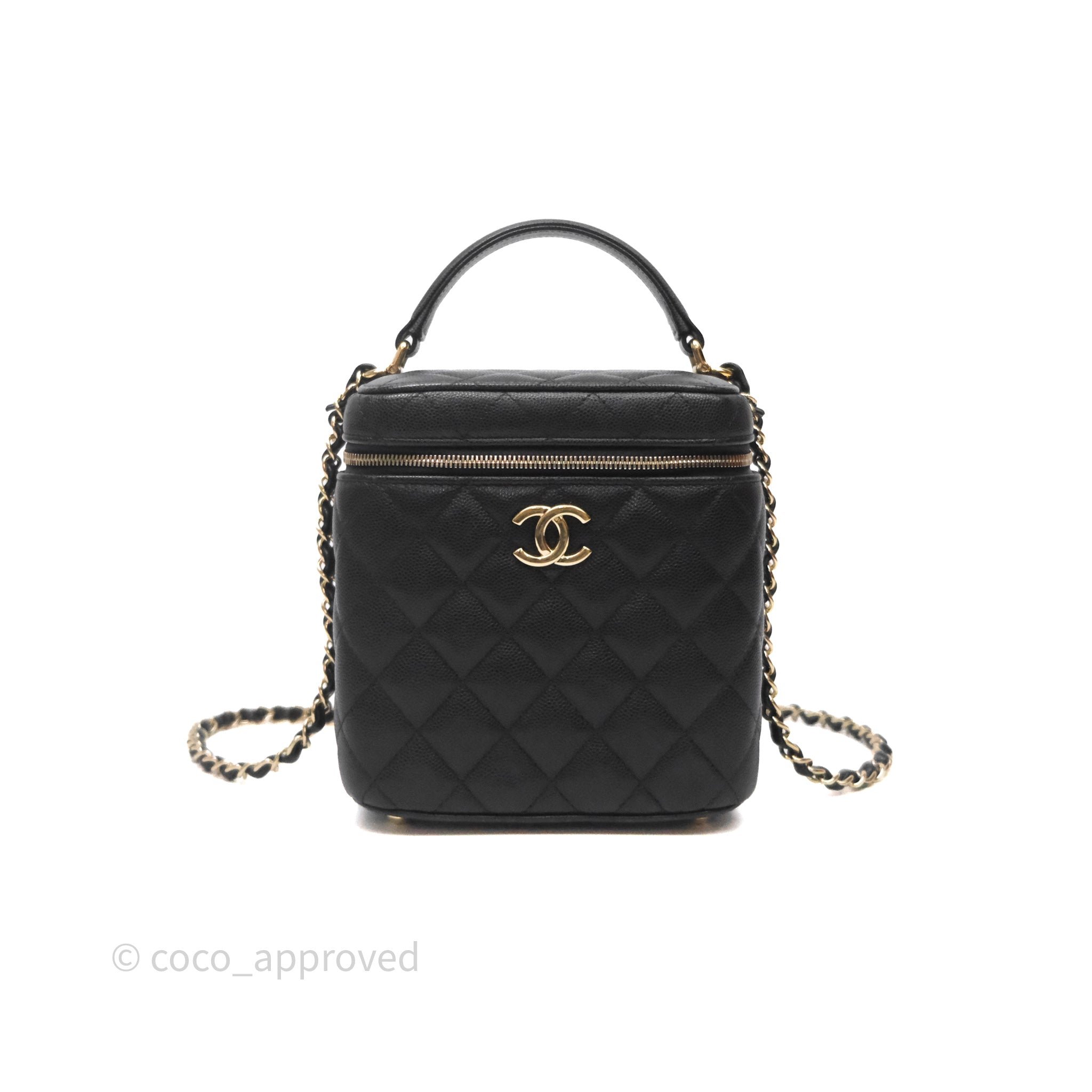 Chanel Quilted Top Handle Vanity Case Black Caviar Gold Hardware