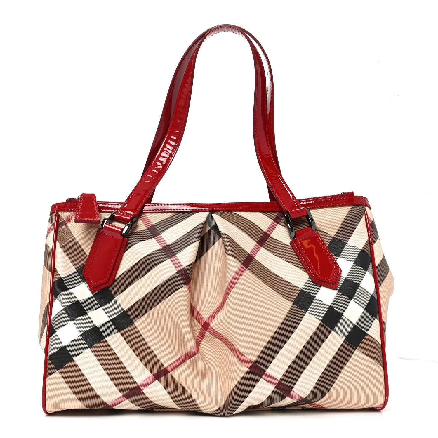 Burberry Patent Nova Check Medium Melbury Tote Red