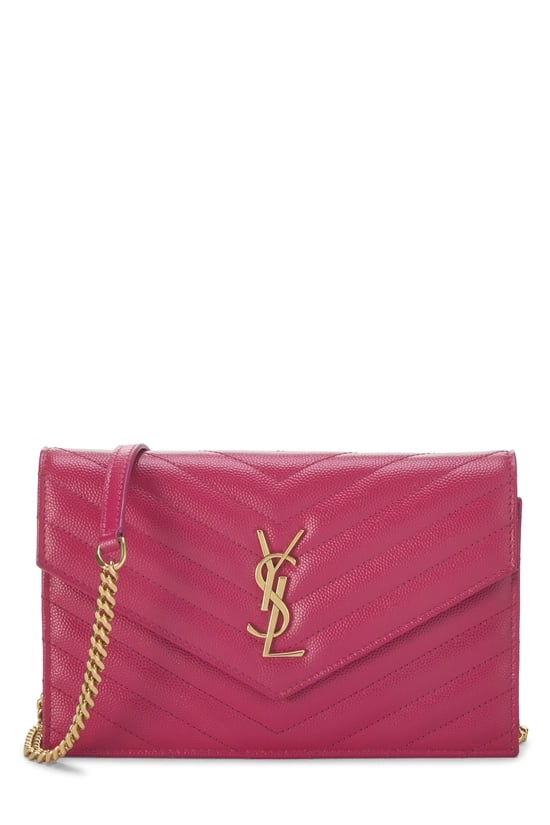 Pink Grained Calfskin Envelope Wallet On Chain (WOC)