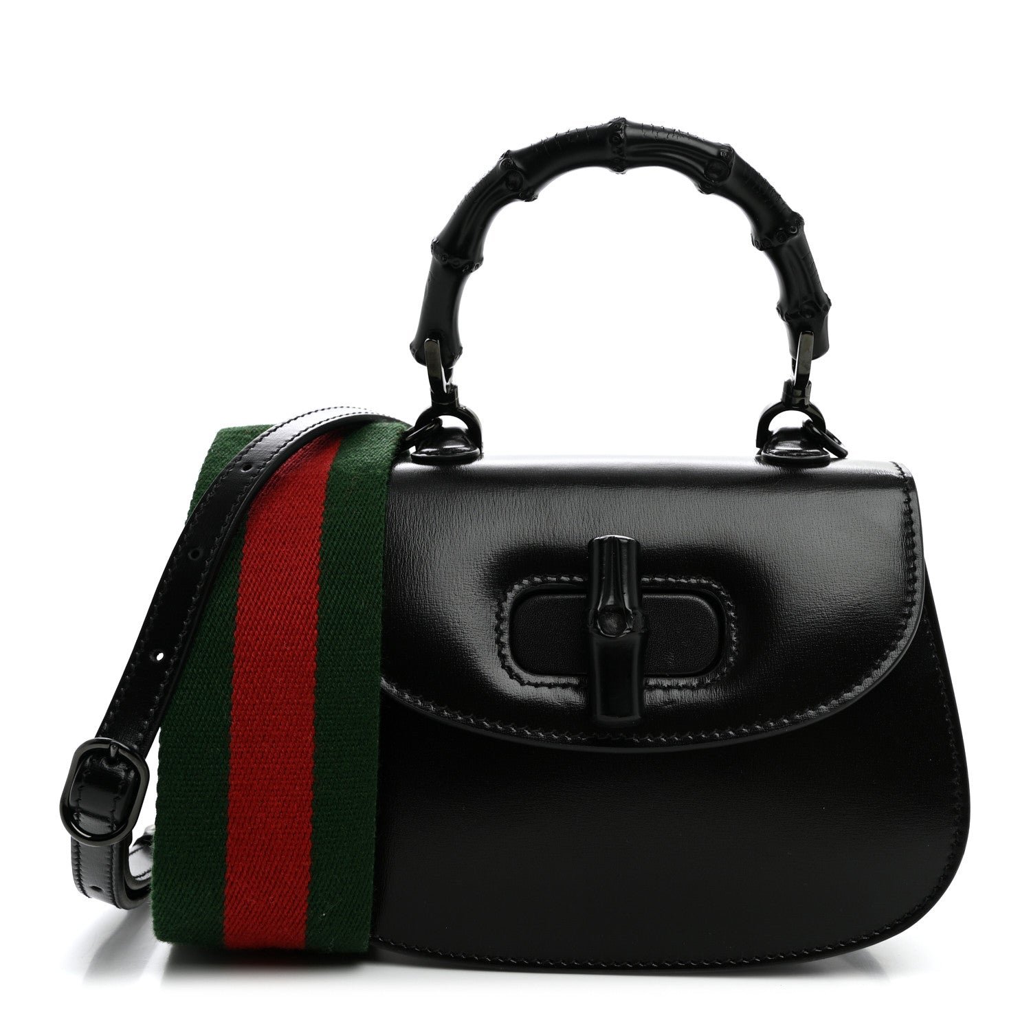Gucci Boarded Dyana Lux Calfskin Web Monochrome Small Bamboo 1947 Top Handle Bag Black
