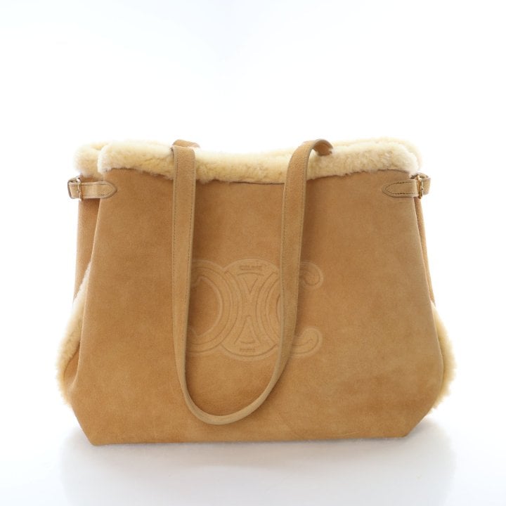 Celine Medium Suede Shearling Triomphe Tote