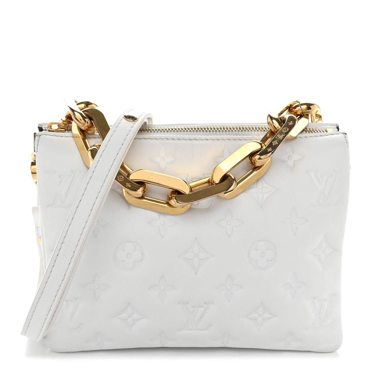 Louis Vuitton Lambskin Embossed Monogram Coussin BB White