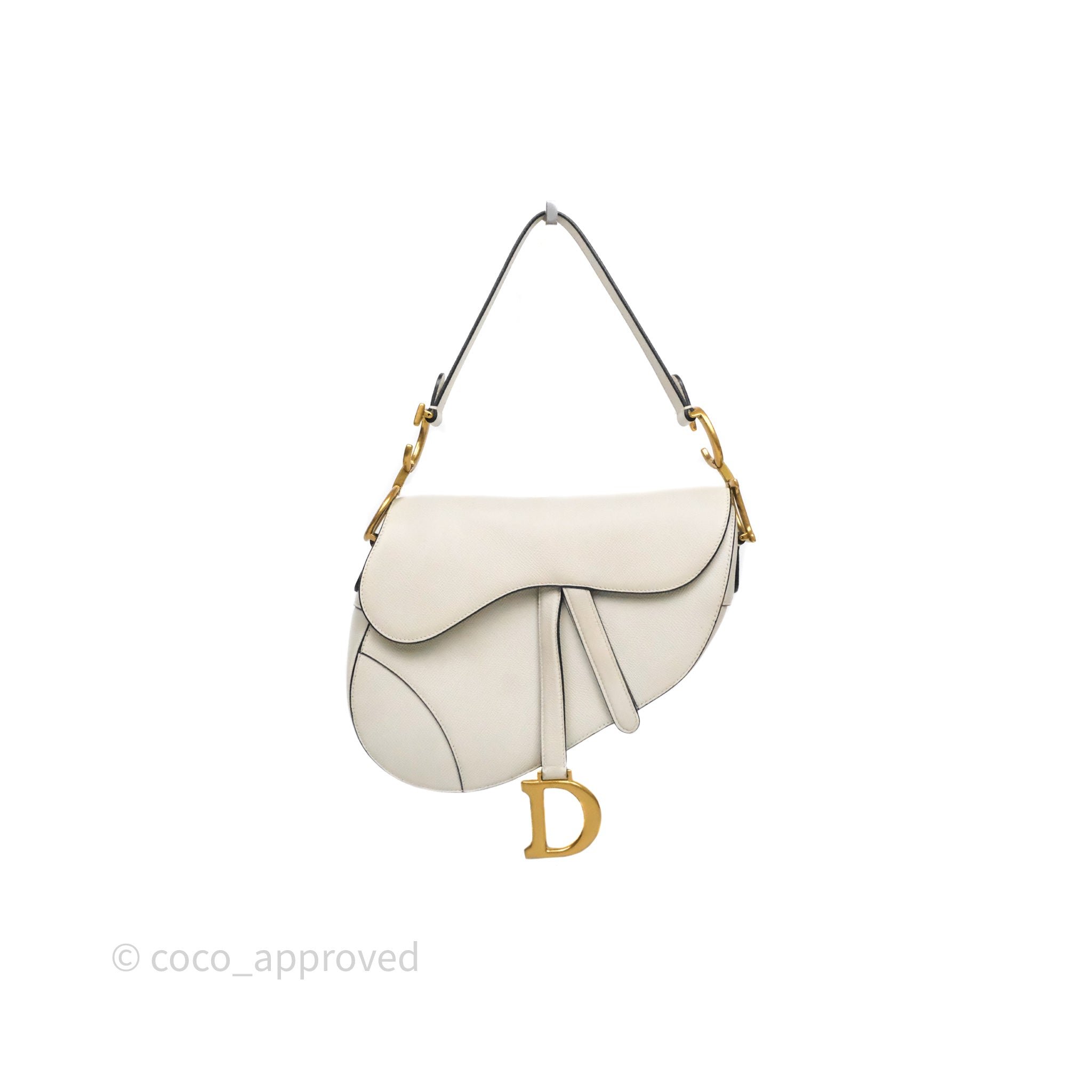 Christian Dior Saddle Bag White Grained Calfskin Gold Hardware