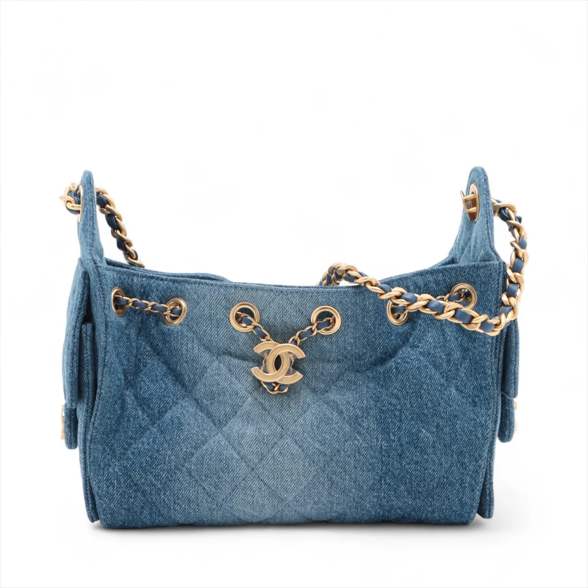 Chanel Chanel 25 Mini Denim Chain Shoulder Bag Blue Gold Metal Fittings random p