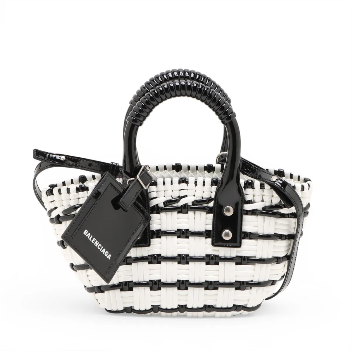 Balenciaga Bistro XXS Enamel 2 Way Handbag Black × White 678028