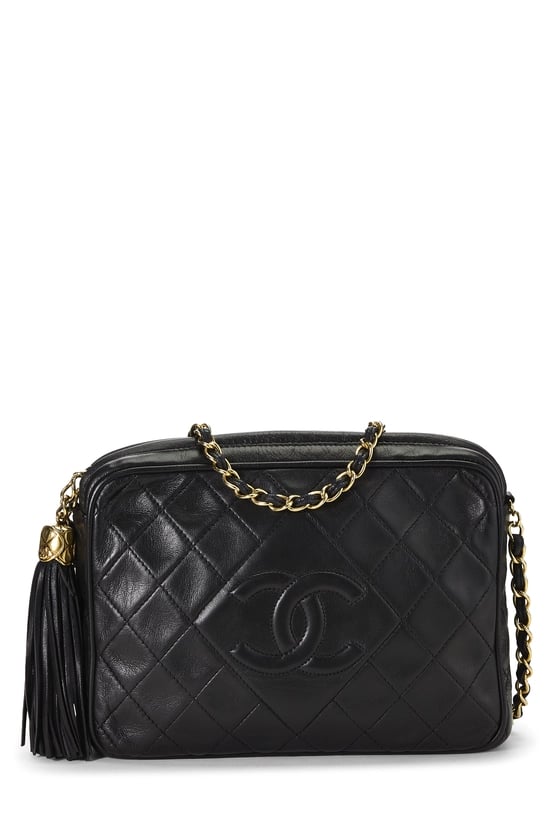 Black Lambskin Diamond 'CC' Camera Bag Small