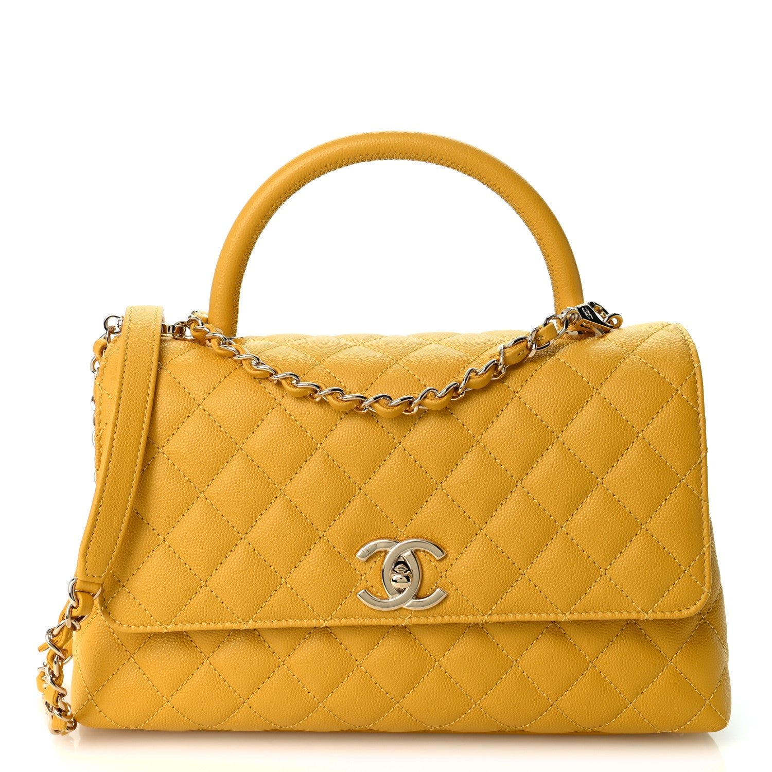 Chanel Caviar Quilted Small Coco Handle Flap Yellow