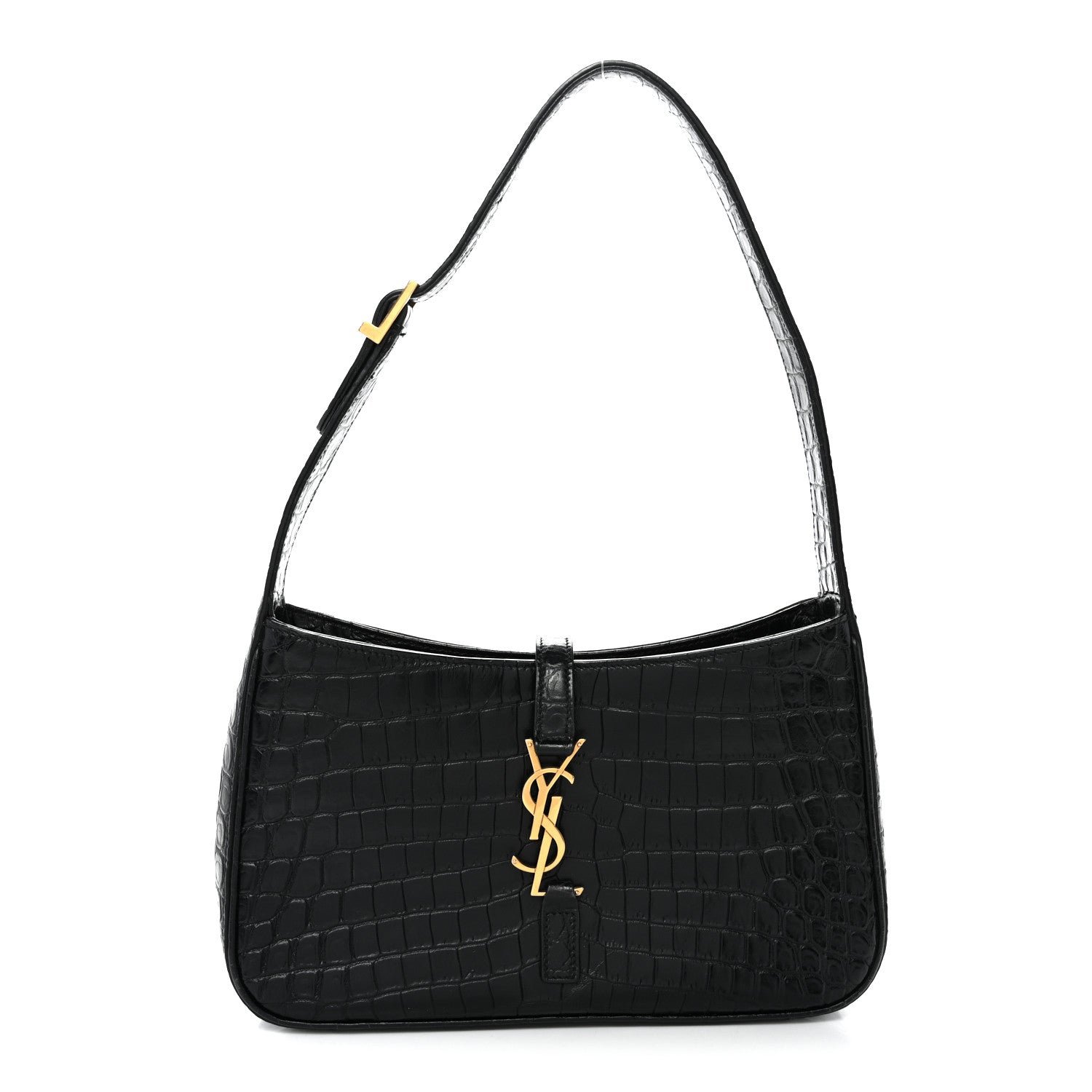 Saint Laurent Calfskin Crocodile Embossed Le 5 A 7 Hobo Black