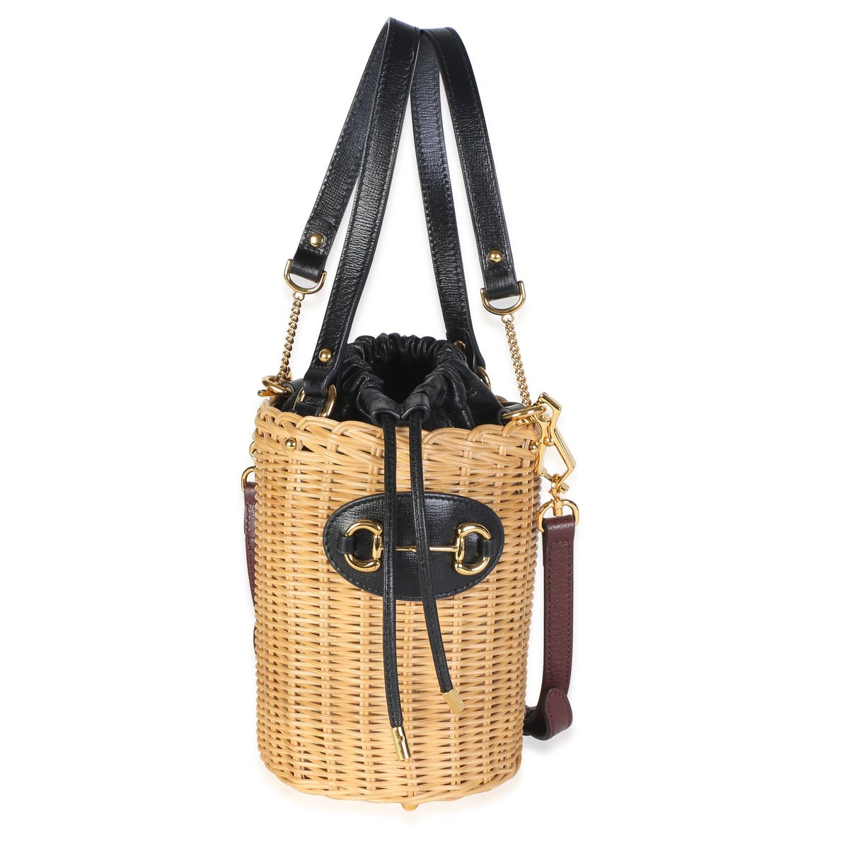 Black Calfskin Wicker Horsebit 1955 Small Bucket Bag