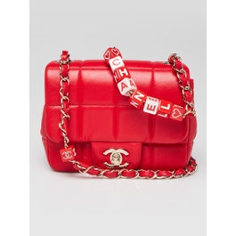 Chanel Red Quilted Lambskin Leather Monacco Mini Square Flap Bag
