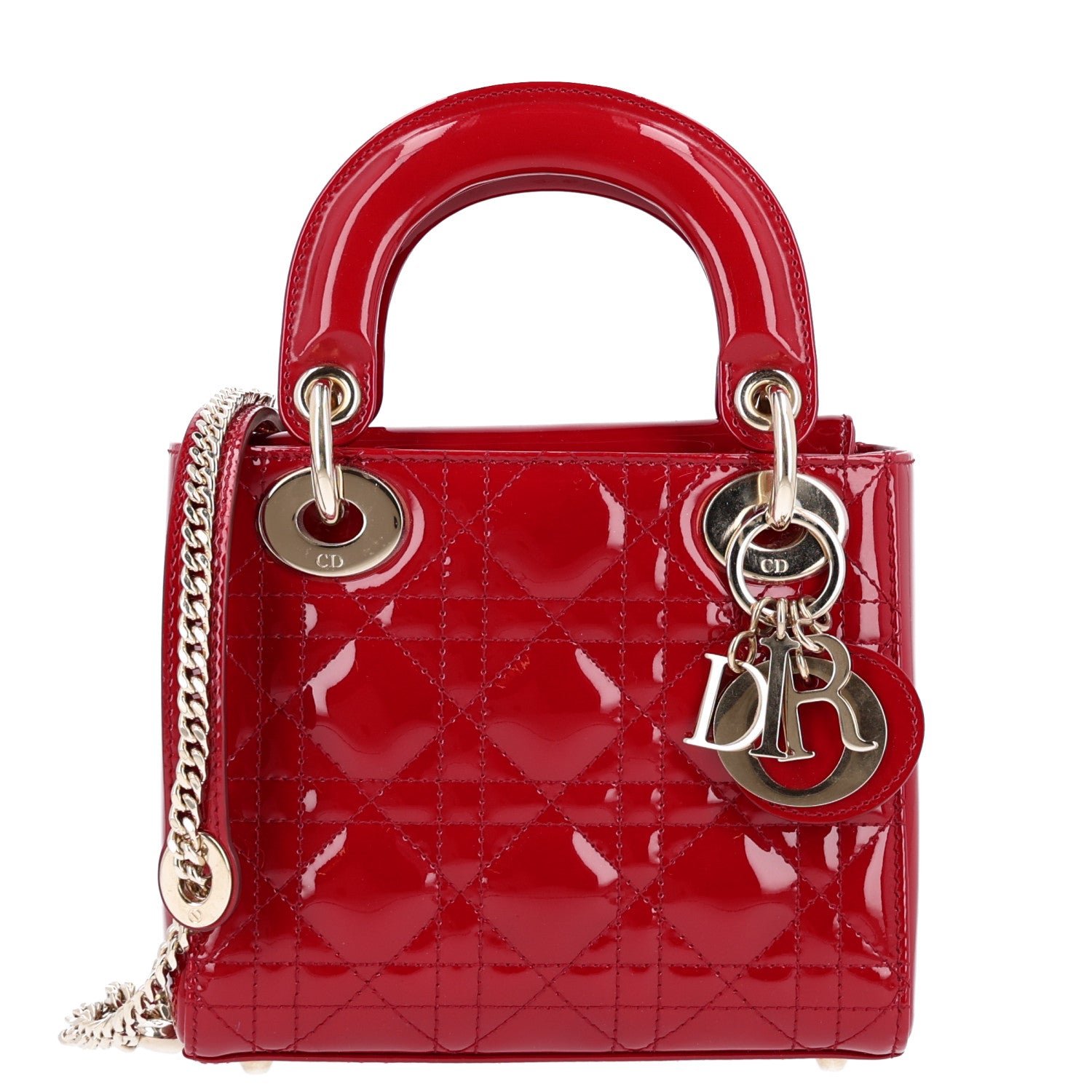 Christian Dior Patent Cannage Mini Lady Dior Red