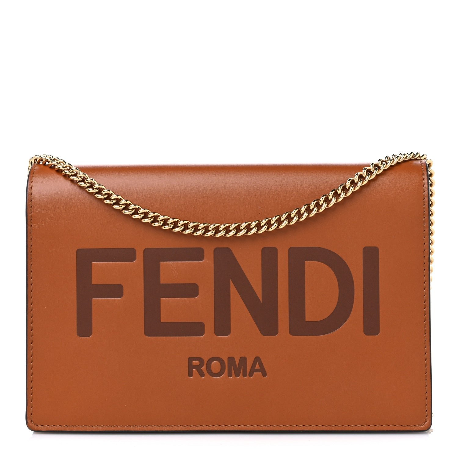 Fendi Vitello King Tamponato Logo Embossed Medium Wallet On Chain Cuoio