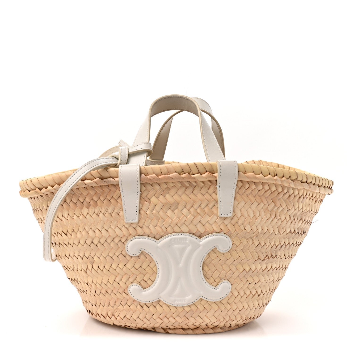 Celine Raffia Calfskin Triomphe Teen Panier White