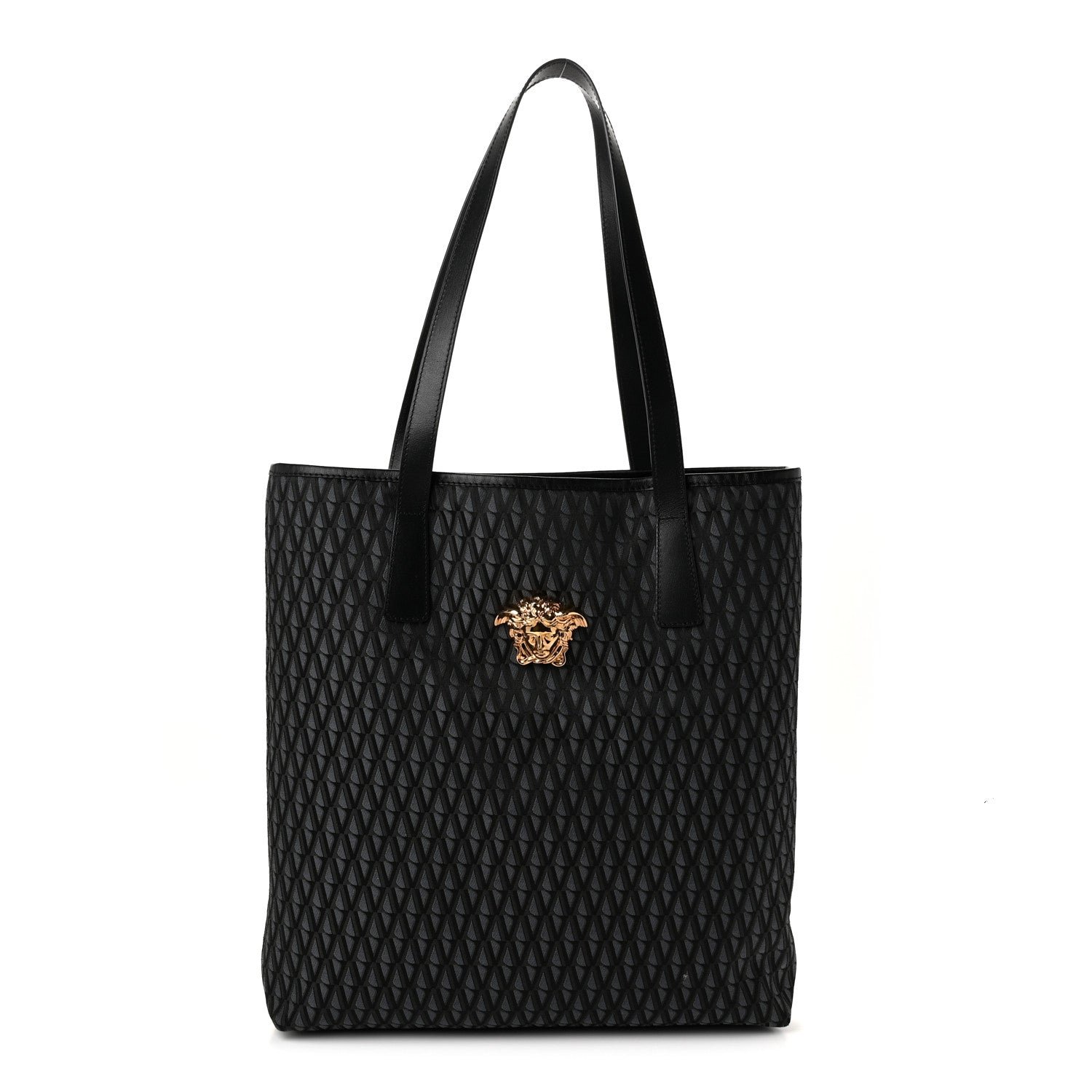Versace Fabric Jacquard Calfskin La Medusa Tote  Black