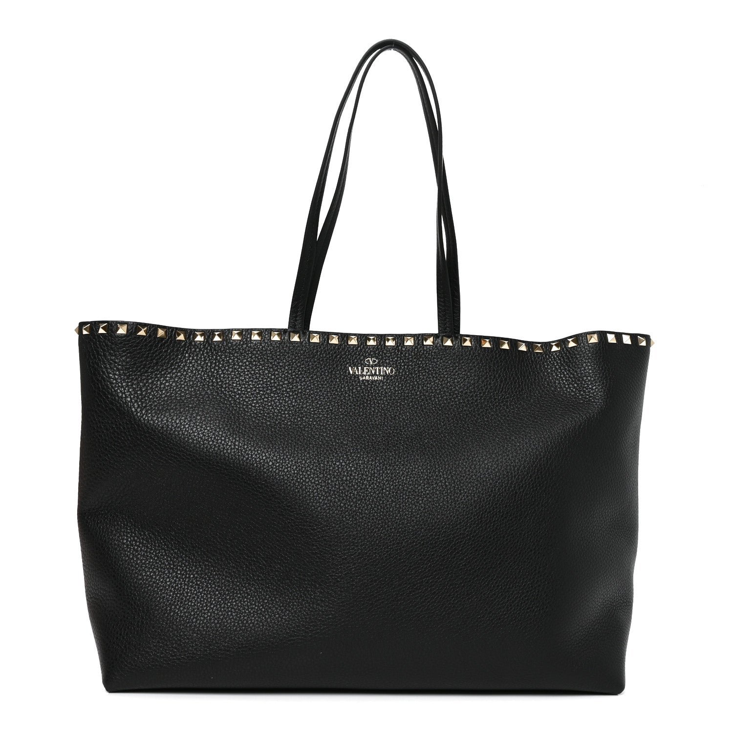 Valentino Garavani Grained Calfskin Rockstud Shoulder Tote Black