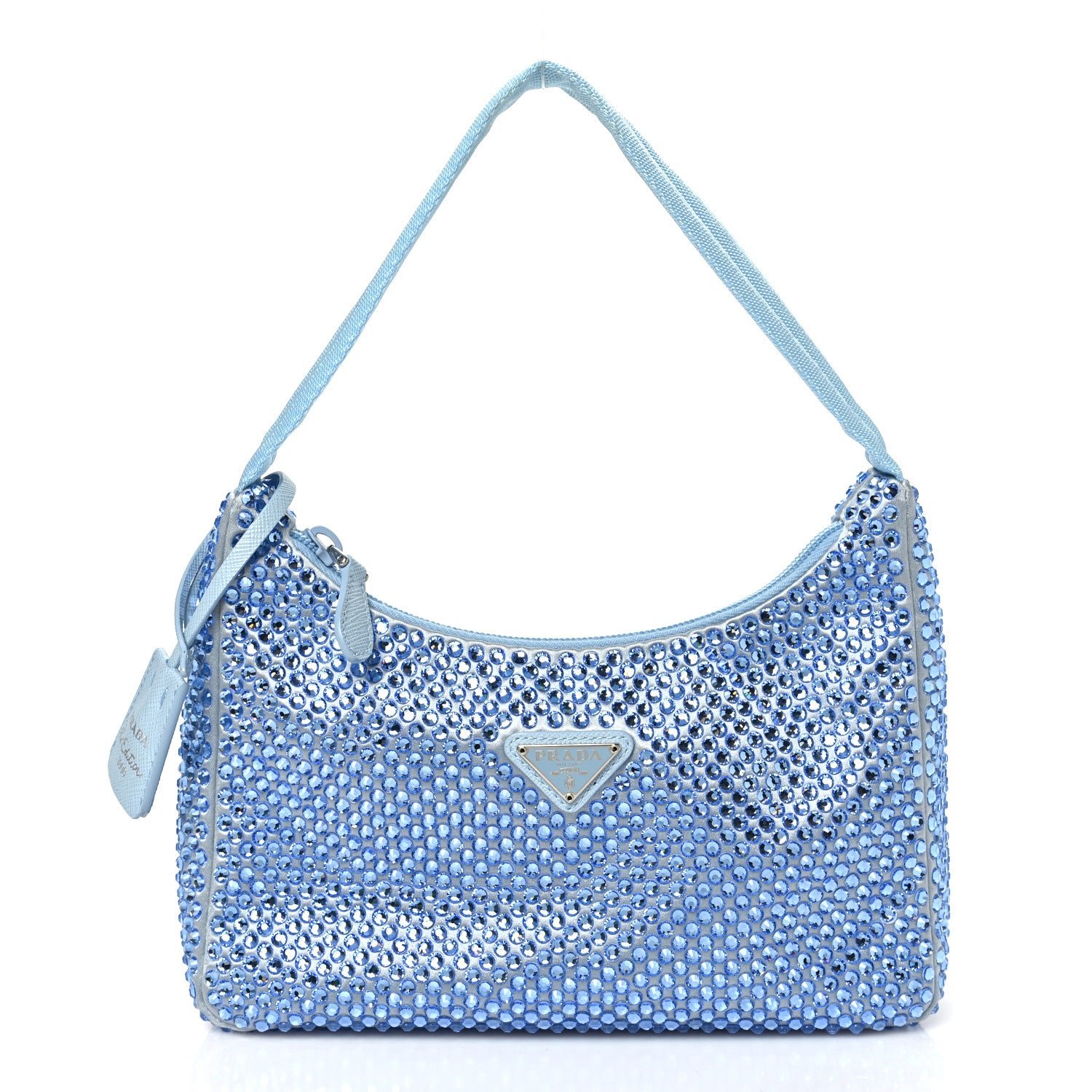 Prada Satin Crystal Mini Re-Edition 2000 Bag Celeste